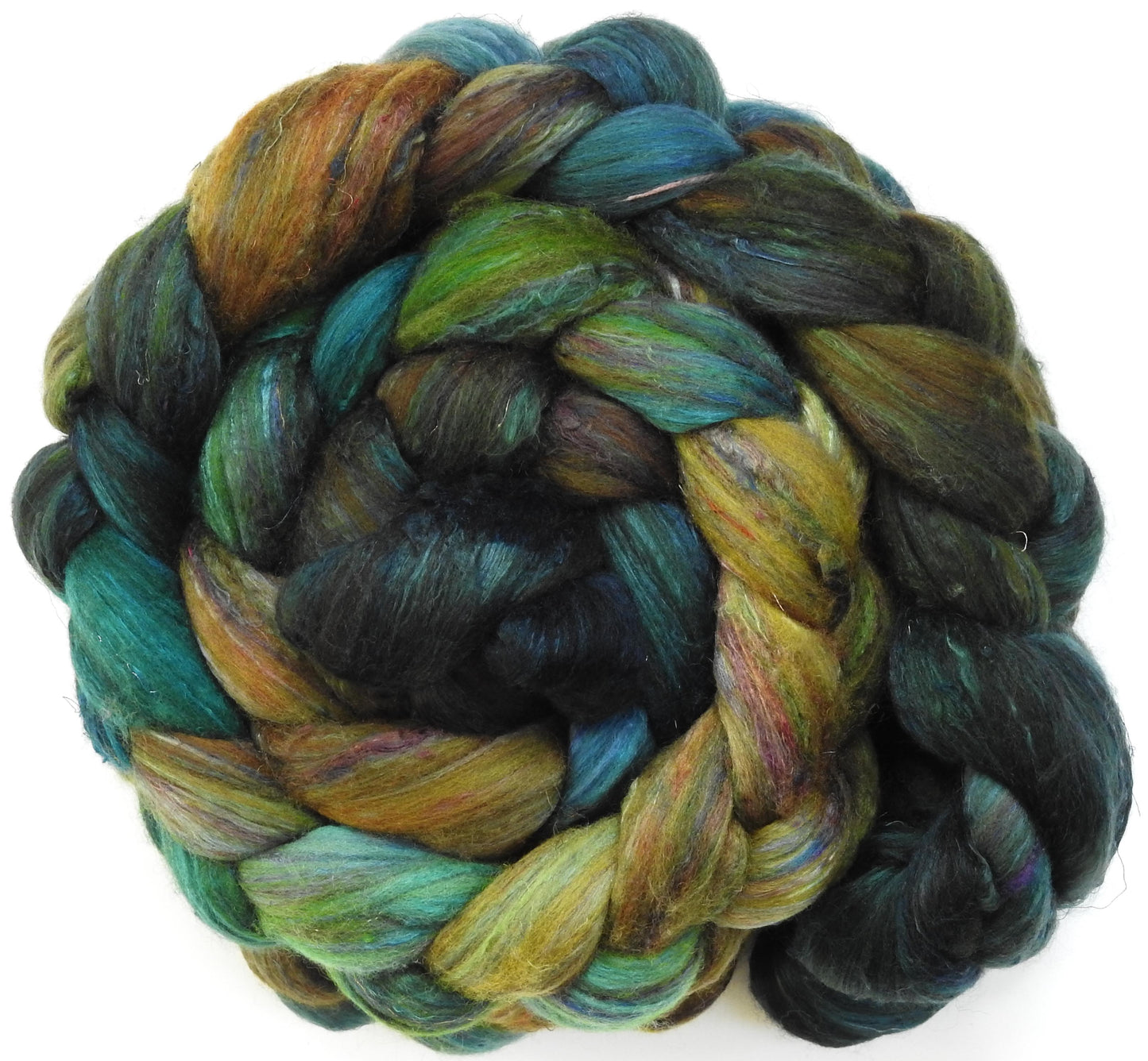 Pesto (5.7 oz)- Batt in a Braid #39 -Falkland Merino/ Mulberry Silk / Sari Silk (50/25/25)