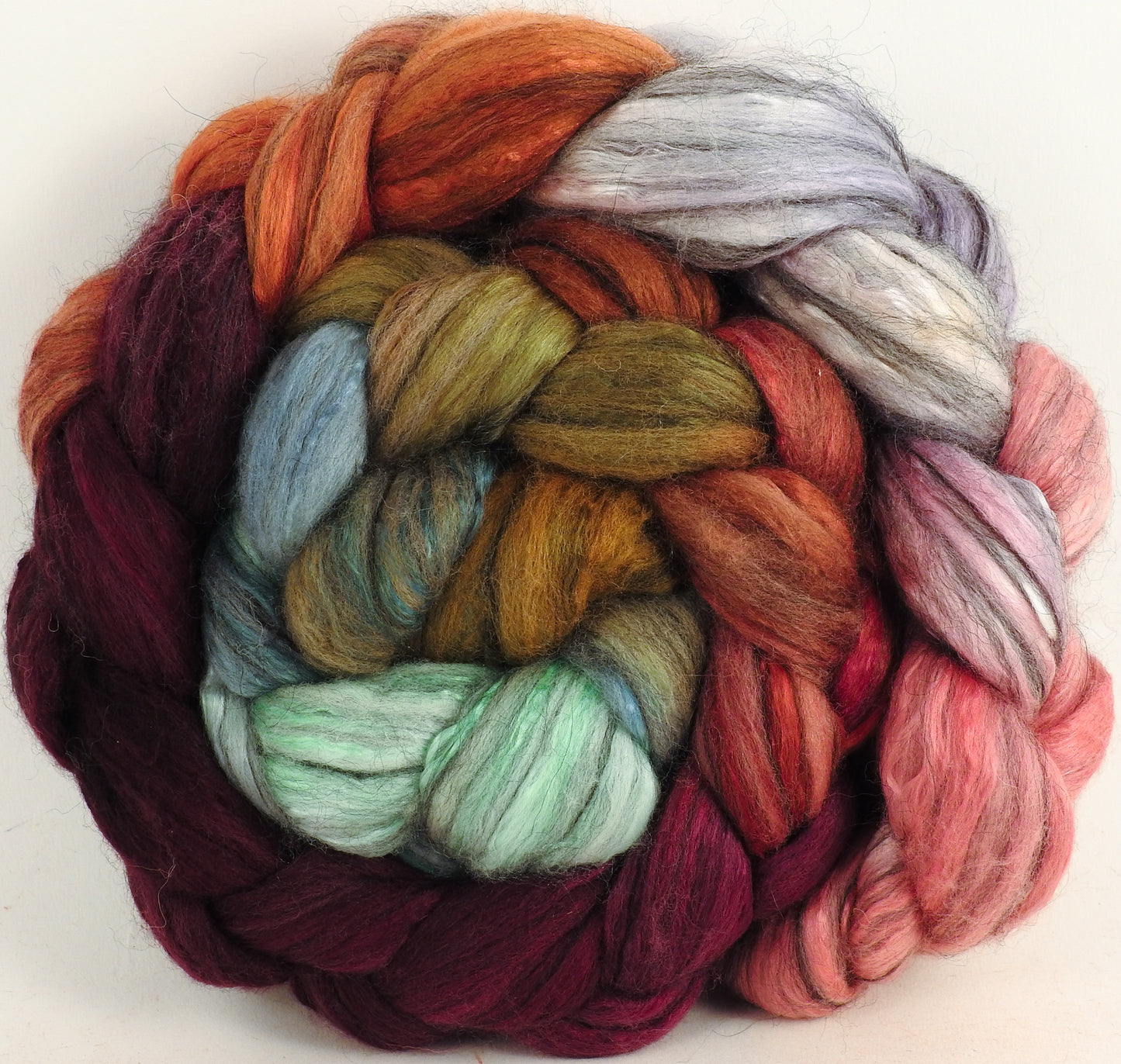 Batt in a Braid #9 -Kelim -(5.1 oz.) Superfine Merino/ Mulberry Silk / Black Alpaca (50/40/10)