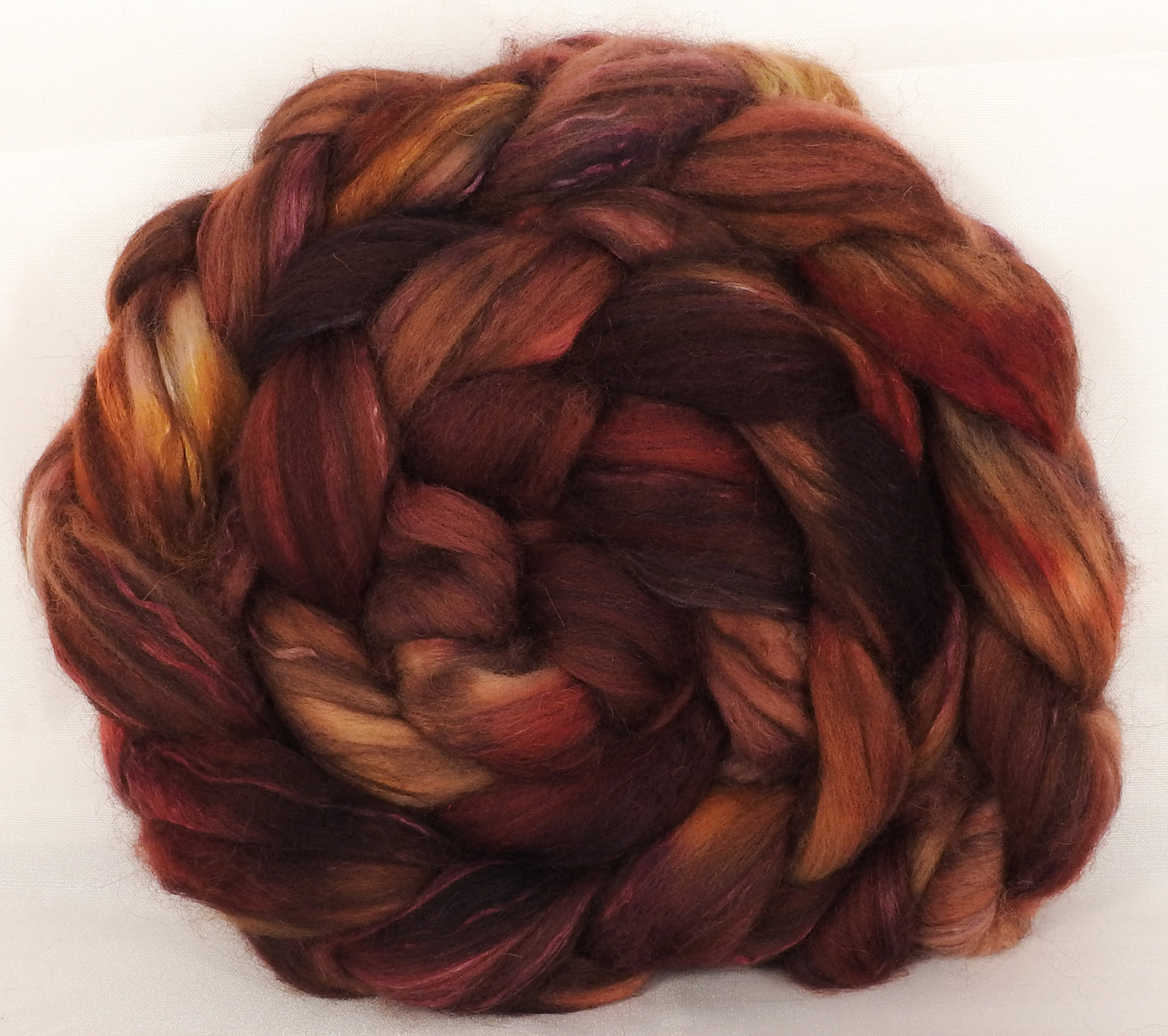 Hand dyed top for spinning - 18.5 mic merino/ camel/ brown alpaca/ mulberry silk/ (40/20/20/20) - Inglenook Fibers