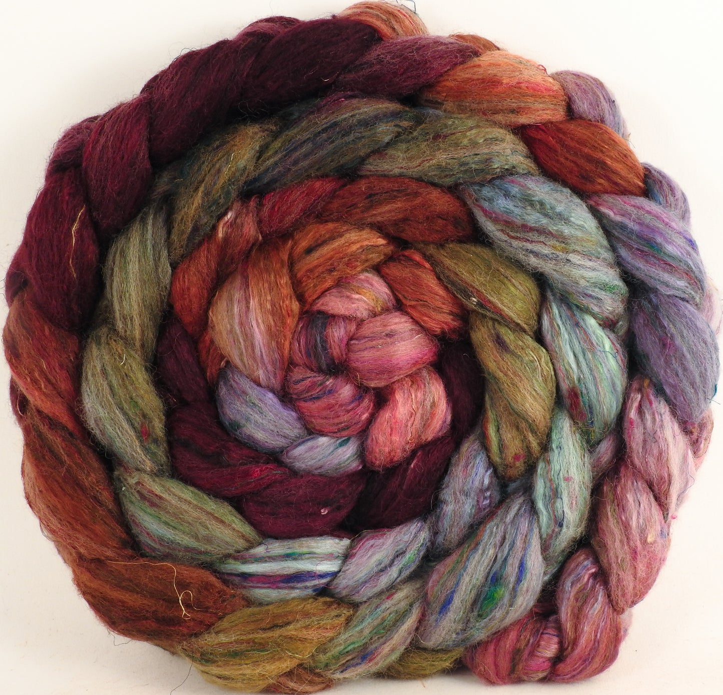 Batt in a Braid #39- Kelim -Falkland Merino/ Mulberry Silk / Sari Silk (50/25/25)