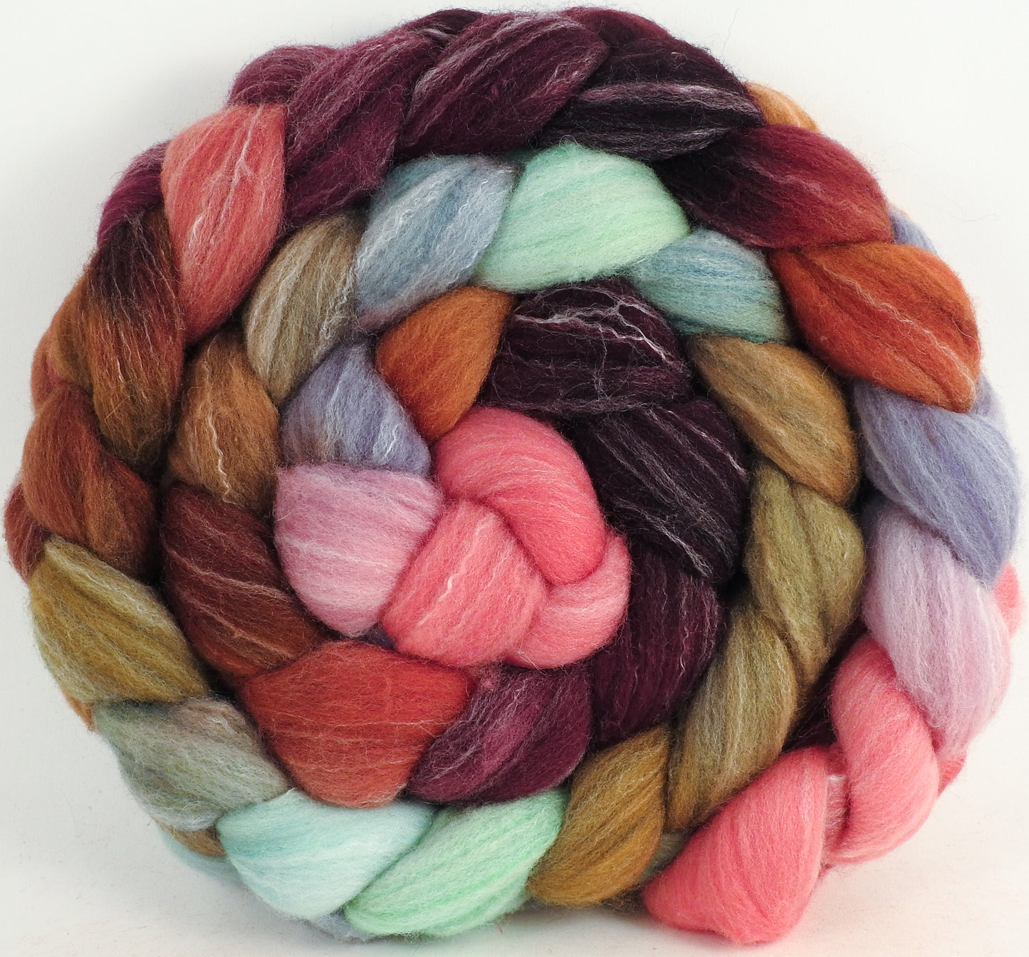 Hand dyed top for spinning -Kelim - (5.3 oz.) Targhee/silk/ bamboo (80/10/10)