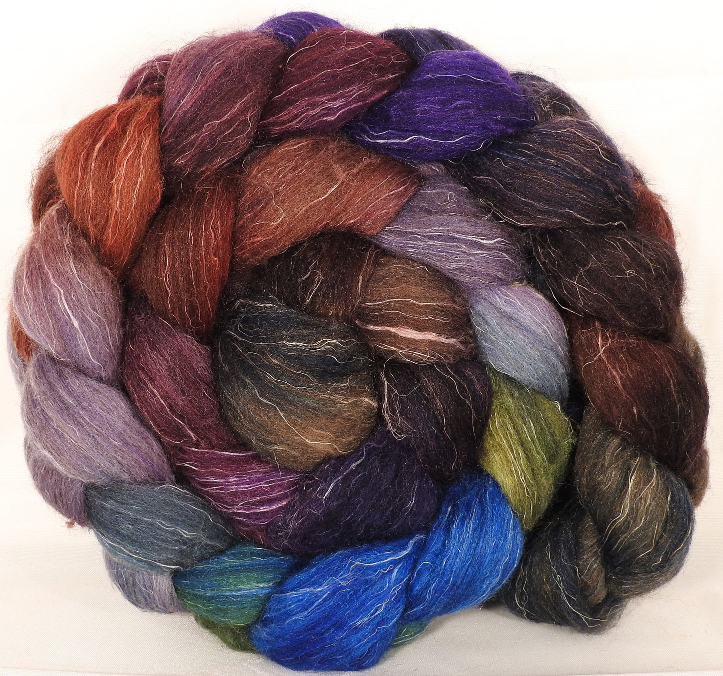 Batt in a Braid #38 - Brocade - (6.4 oz.) Shetland/ Falkland Merino / tussah silk/ flax (40/25/25/10) - Inglenook Fibers