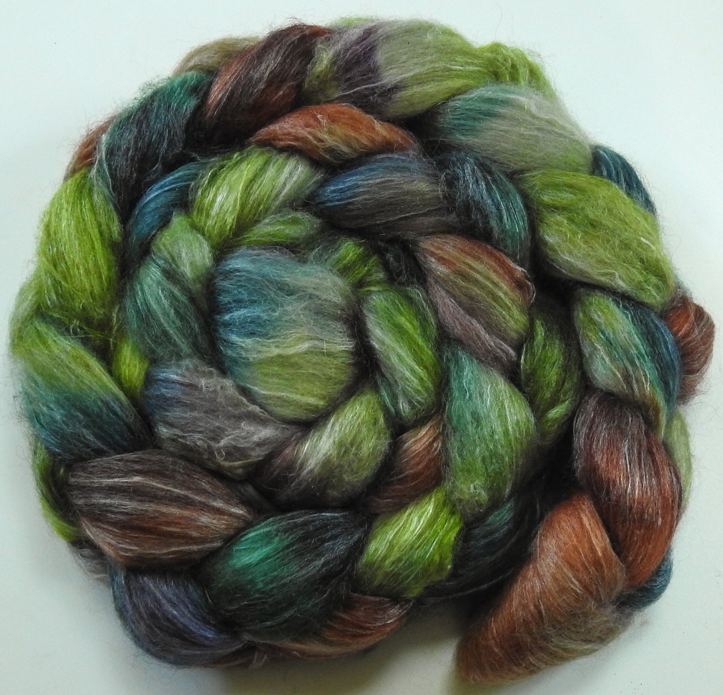 Naturalist (5.5 oz) Batt in a Braid #57- Camel/Baby Alpaca/Mint fiber (50/25/25)