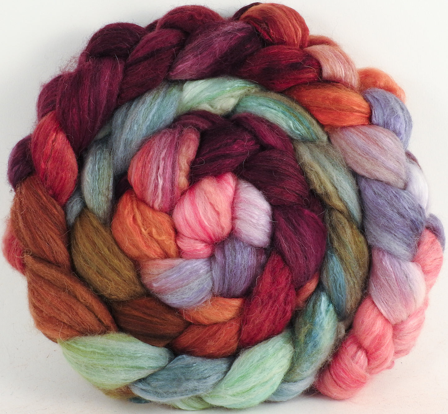 Batt in a Braid #5- Kelim -(5.3 oz.) Merino/ Camel/ silk/ faux cashmere/ firestar (25/25/25/12/12)