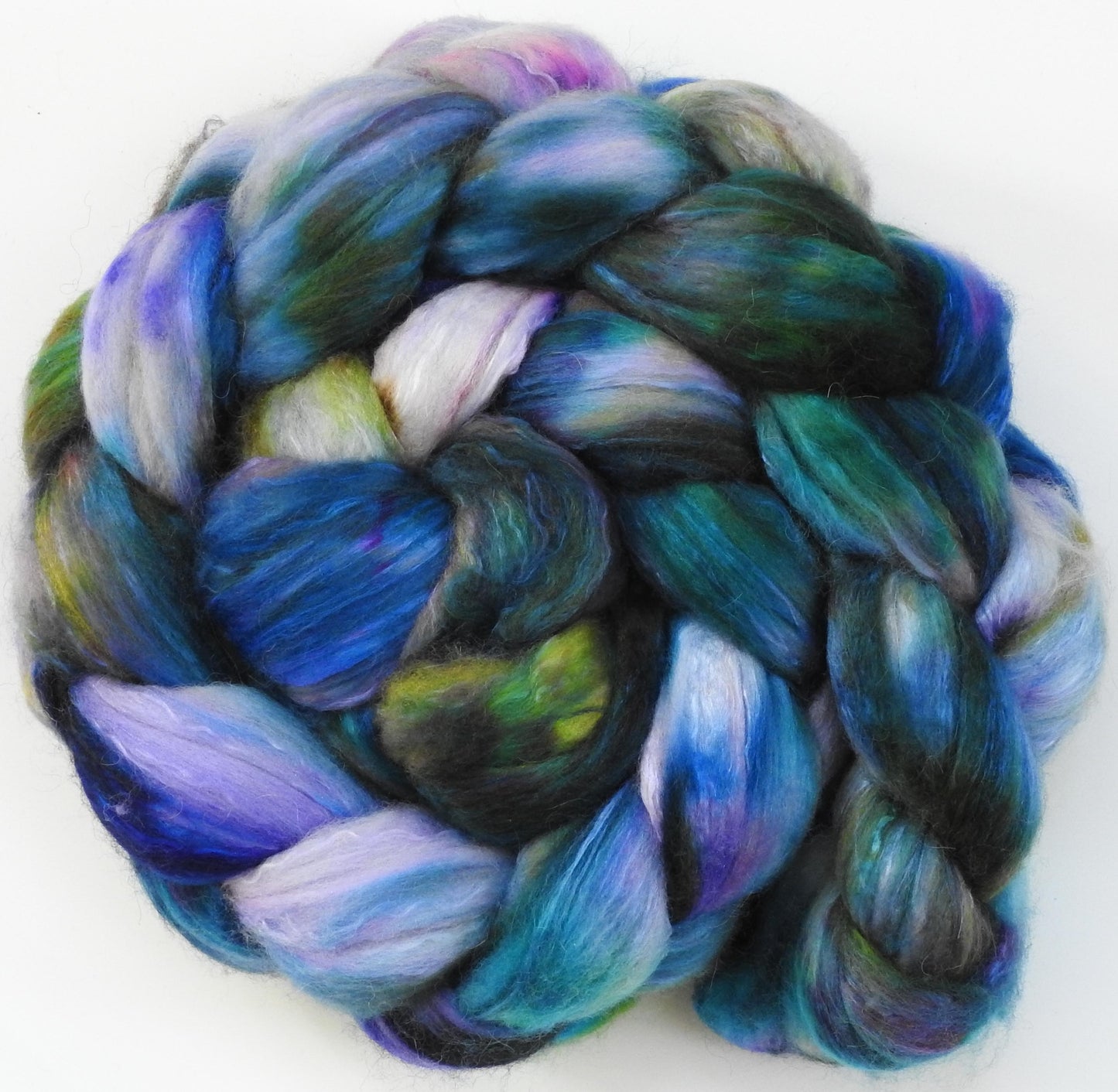 Flight of Fancy (5.7 oz) -Fusion Series- Batt in a Braid #5- Merino/ Camel/ silk/ faux cashmere/ firestar (25/25/25/12/12)