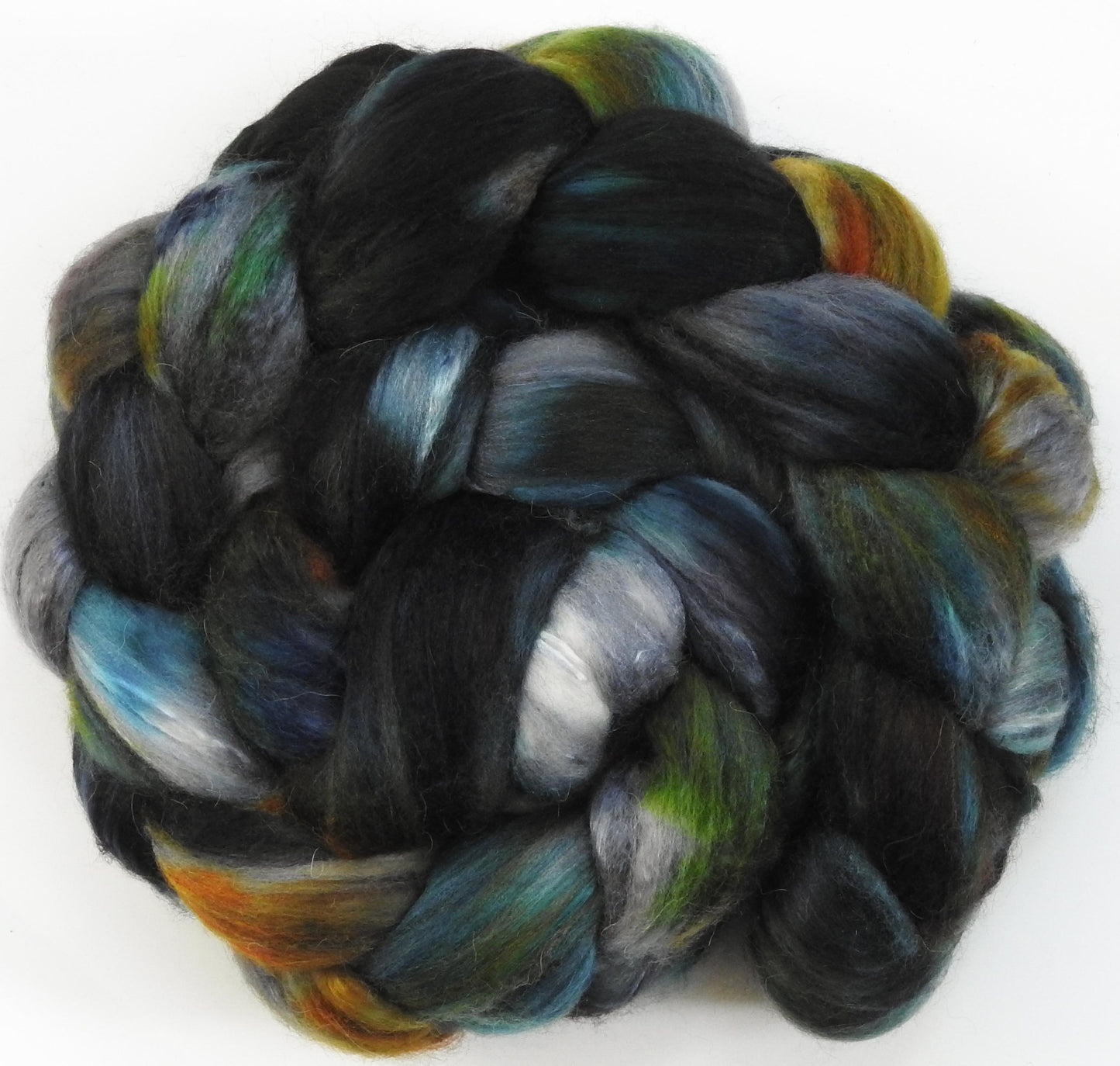 Nuts & Bolts (5.6 oz) -Fusion Series- Batt in a Braid #5- Merino/ Camel/ silk/ faux cashmere/ firestar (25/25/25/12/12)