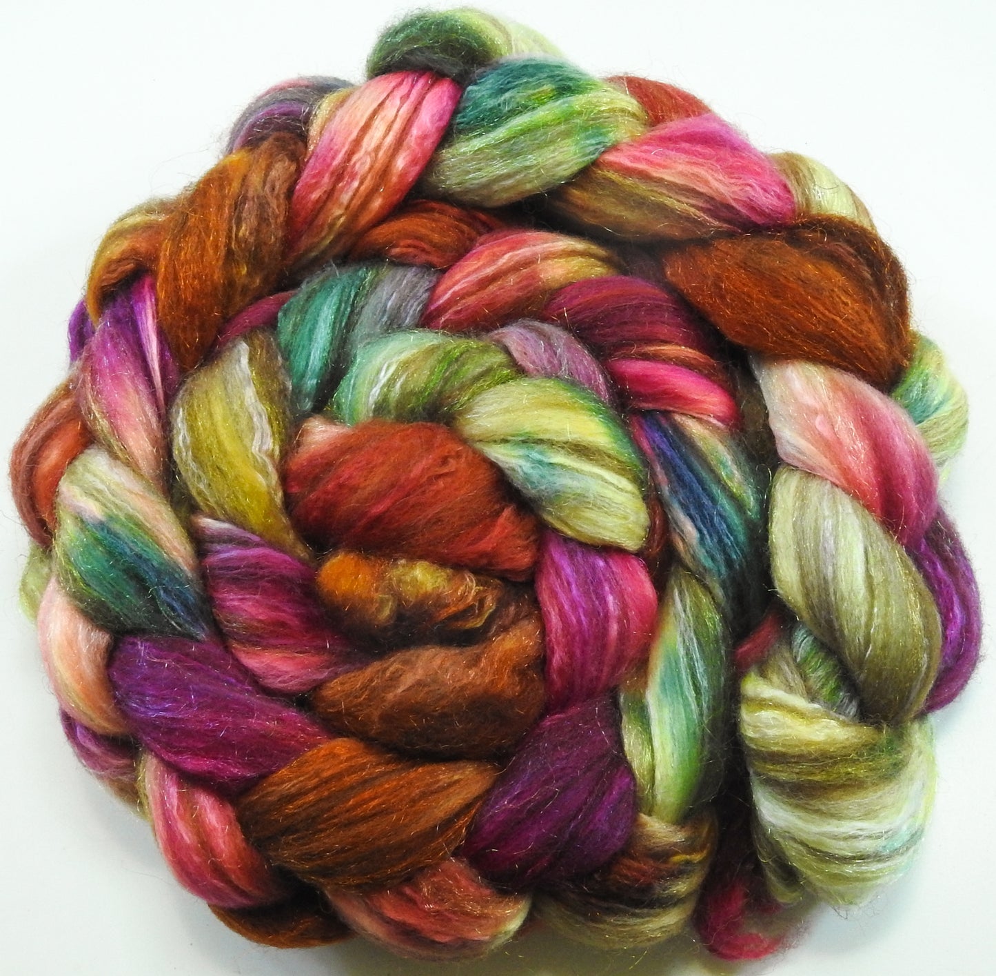 Wild Goose Chase (5.6 oz) - Batt in a Braid #7 - Polwarth/ Manx / Mulberry silk/ Firestar (30/30/30/10)