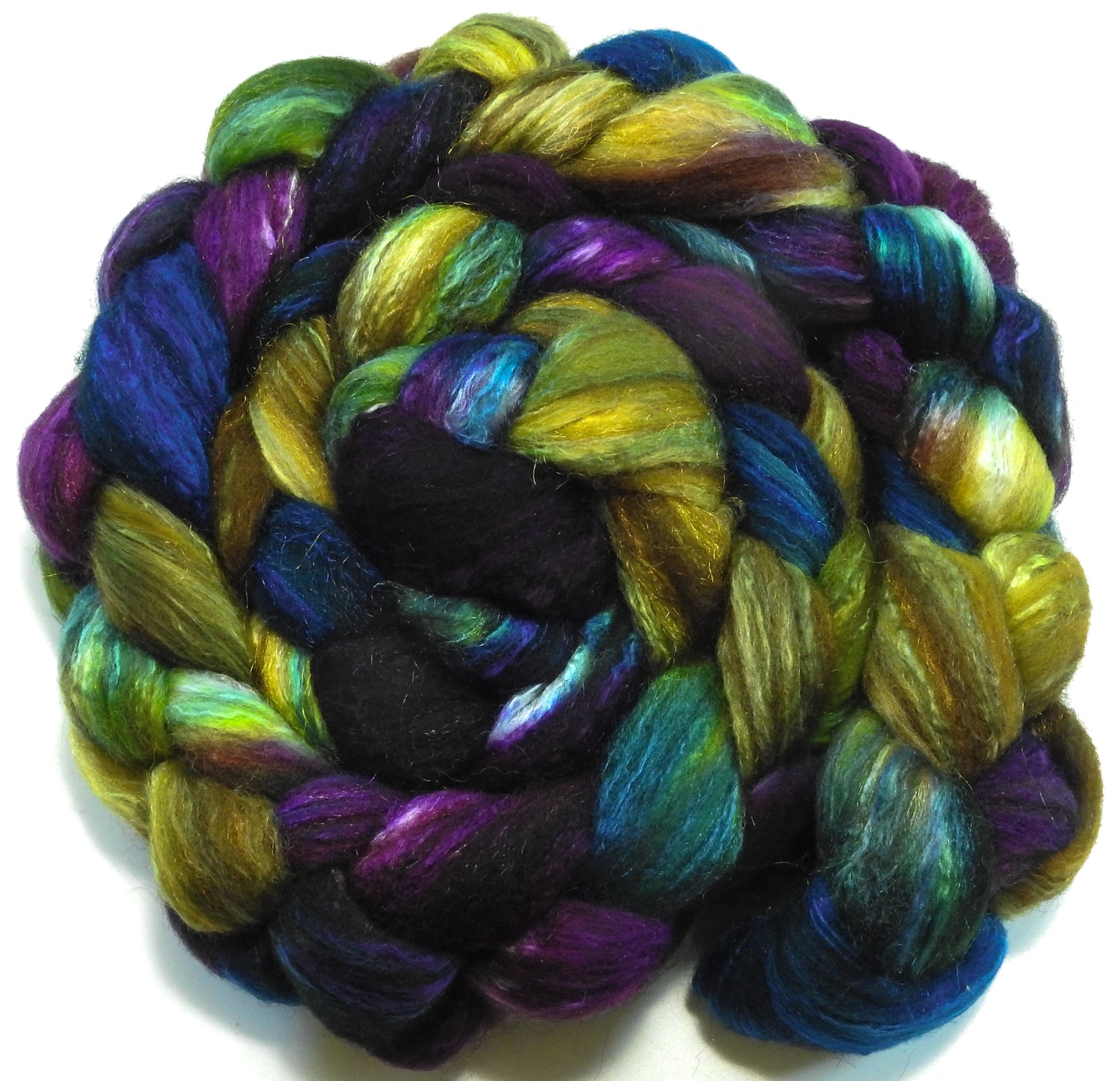 Jewel Beetle (5.9 oz) - Batt in a Braid #7 - Polwarth/ Manx / Mulberry silk/ Firestar (30/30/30/10)