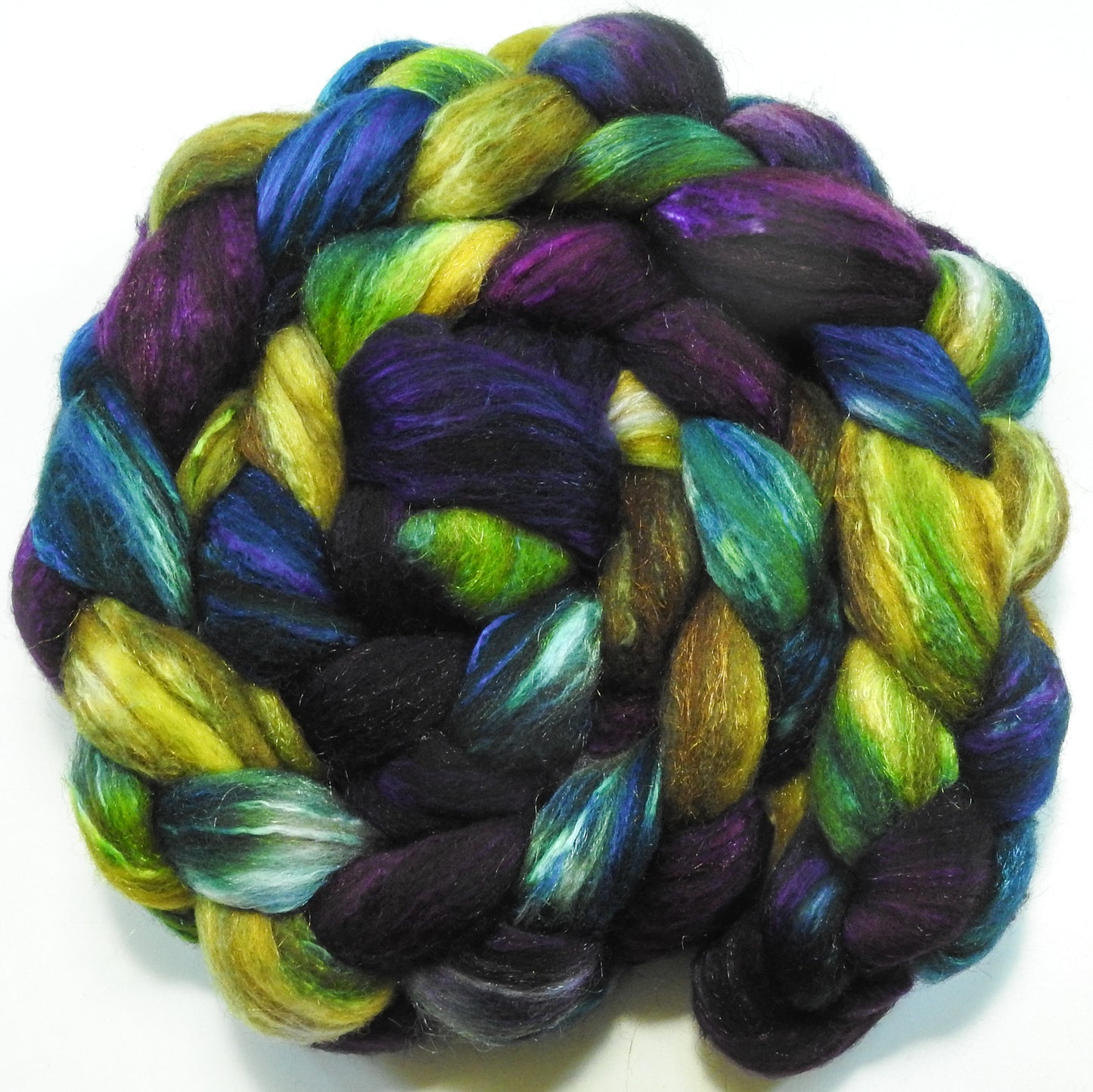 Jewel Beetle (5.9 oz) - Batt in a Braid #7 - Polwarth/ Manx / Mulberry silk/ Firestar (30/30/30/10)