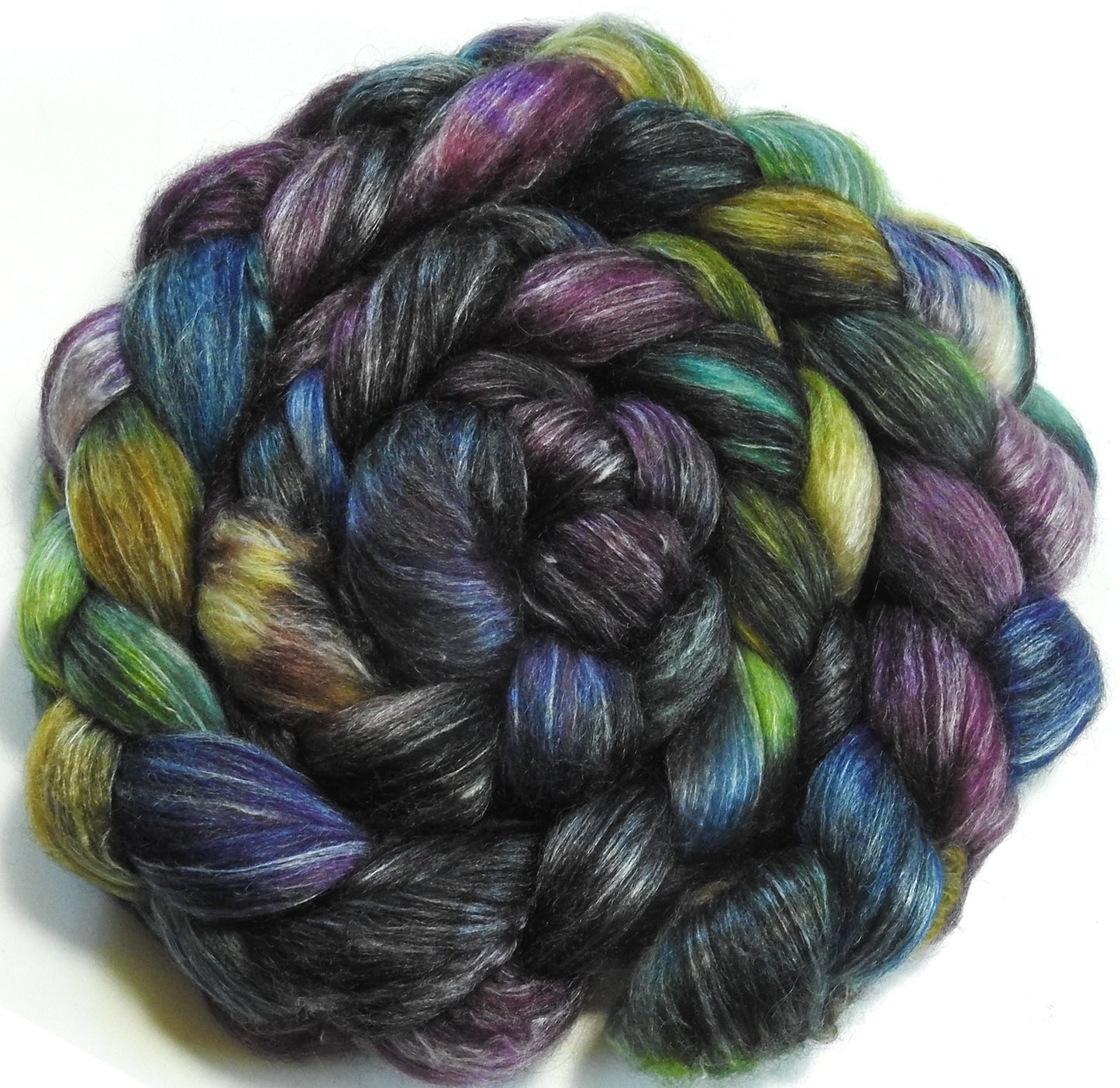 Jewel Beetle (5.4 oz) Batt in a Braid #57- Camel/Baby Alpaca/Mint fiber (50/25/25)