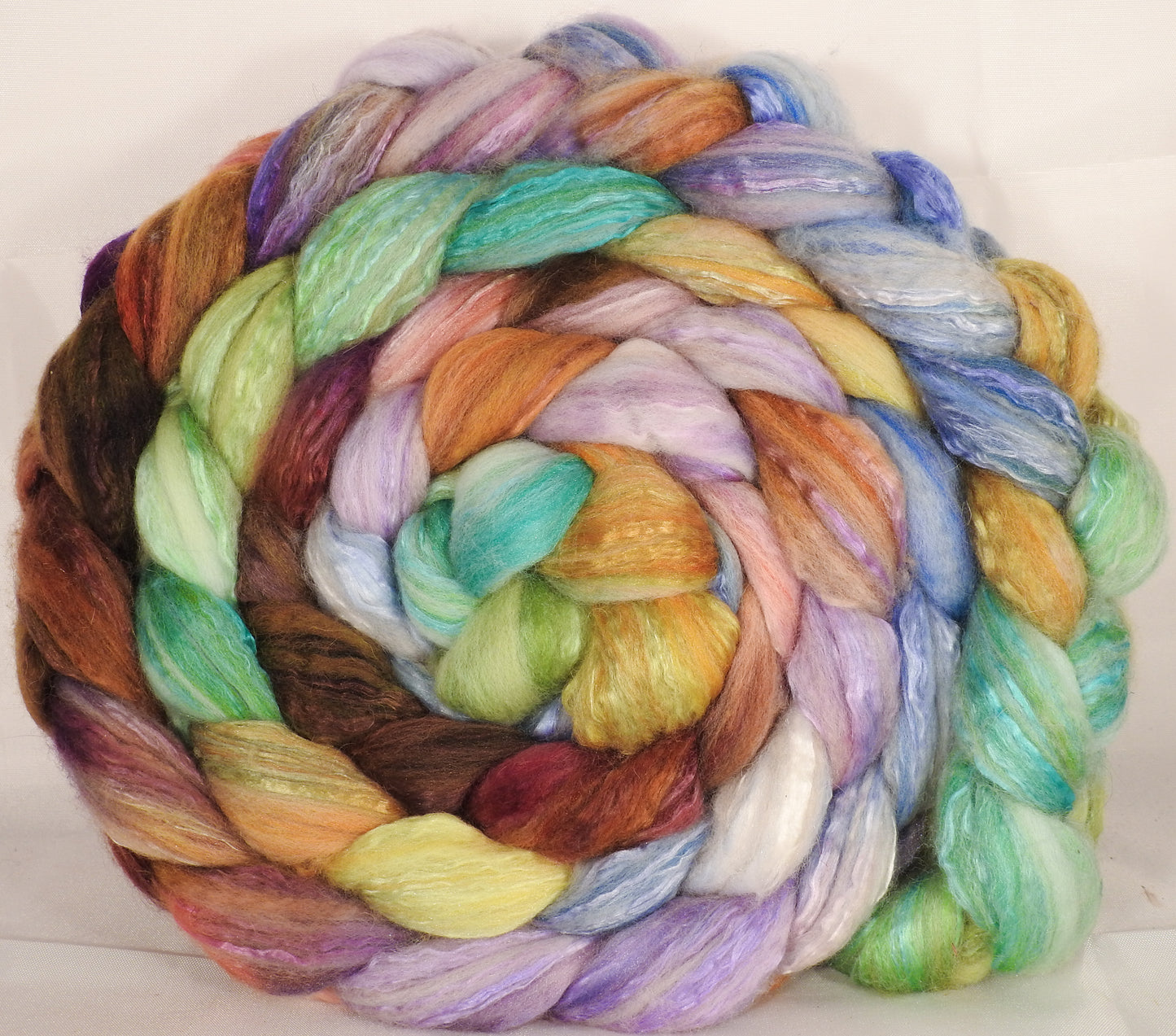 Batt in a Braid #5 - Glass Ornaments - Merino/ Camel/ silk/ faux cashmere/ firestar (25/25/25/12/12) - Inglenook Fibers