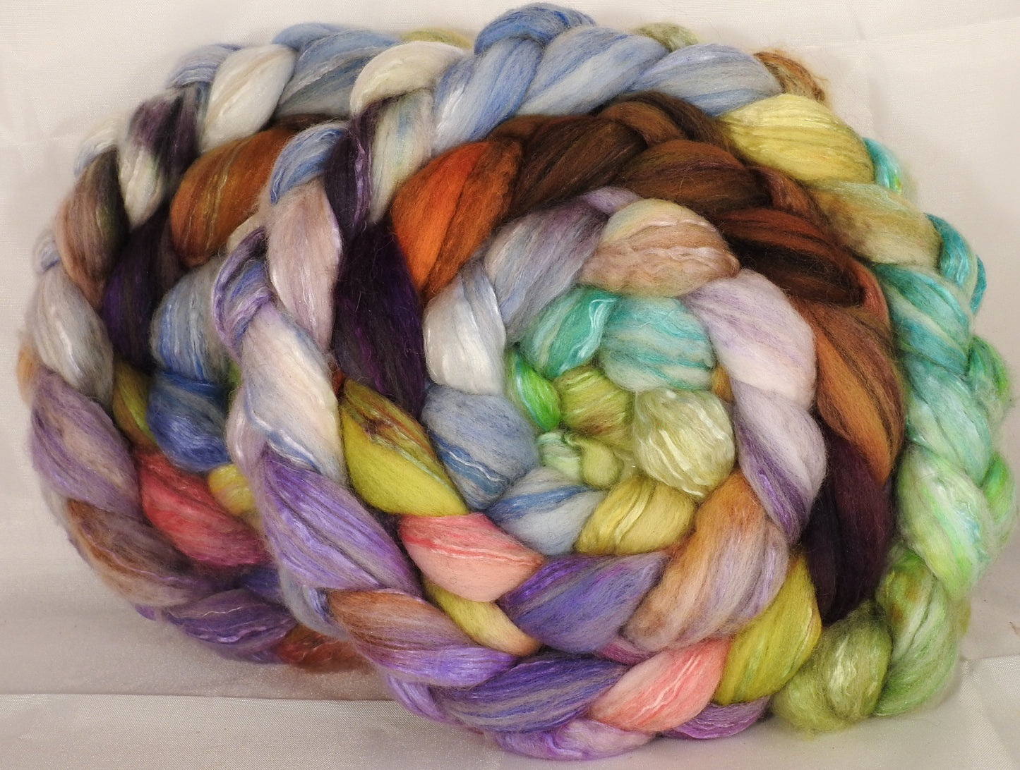 Batt in a Braid #5 - Glass Ornaments - Merino/ Camel/ silk/ faux cashmere/ firestar (25/25/25/12/12) - Inglenook Fibers