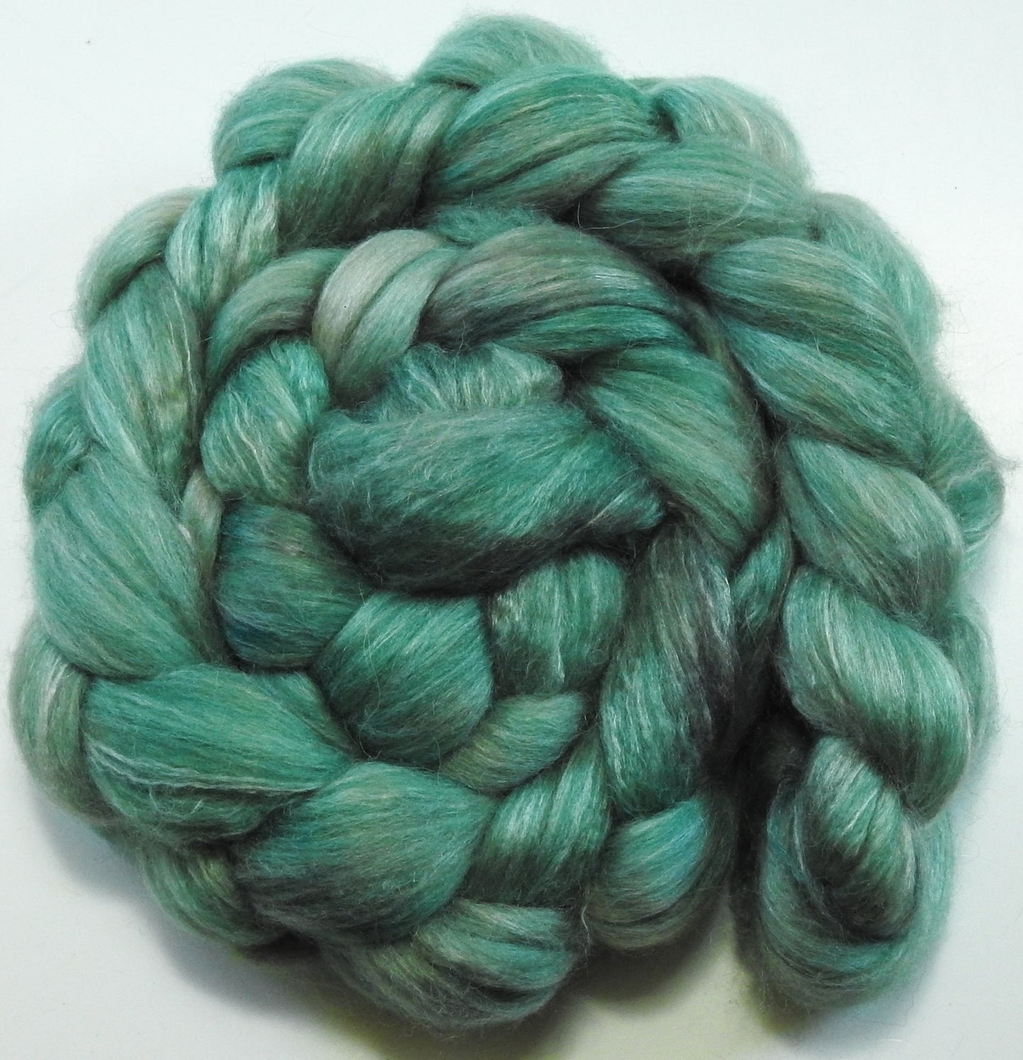 Altitude (5.2 oz) Batt in a Braid #57- Camel/Baby Alpaca/Mint fiber (50/25/25)