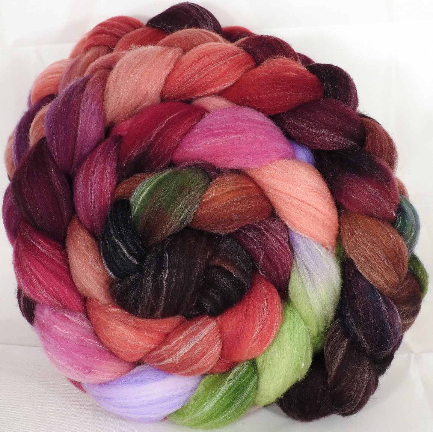 Hand dyed top for spinning - Plum Pudding - (5.4 oz.) Targhee/silk/ bamboo ( 80/10/10) - Inglenook Fibers