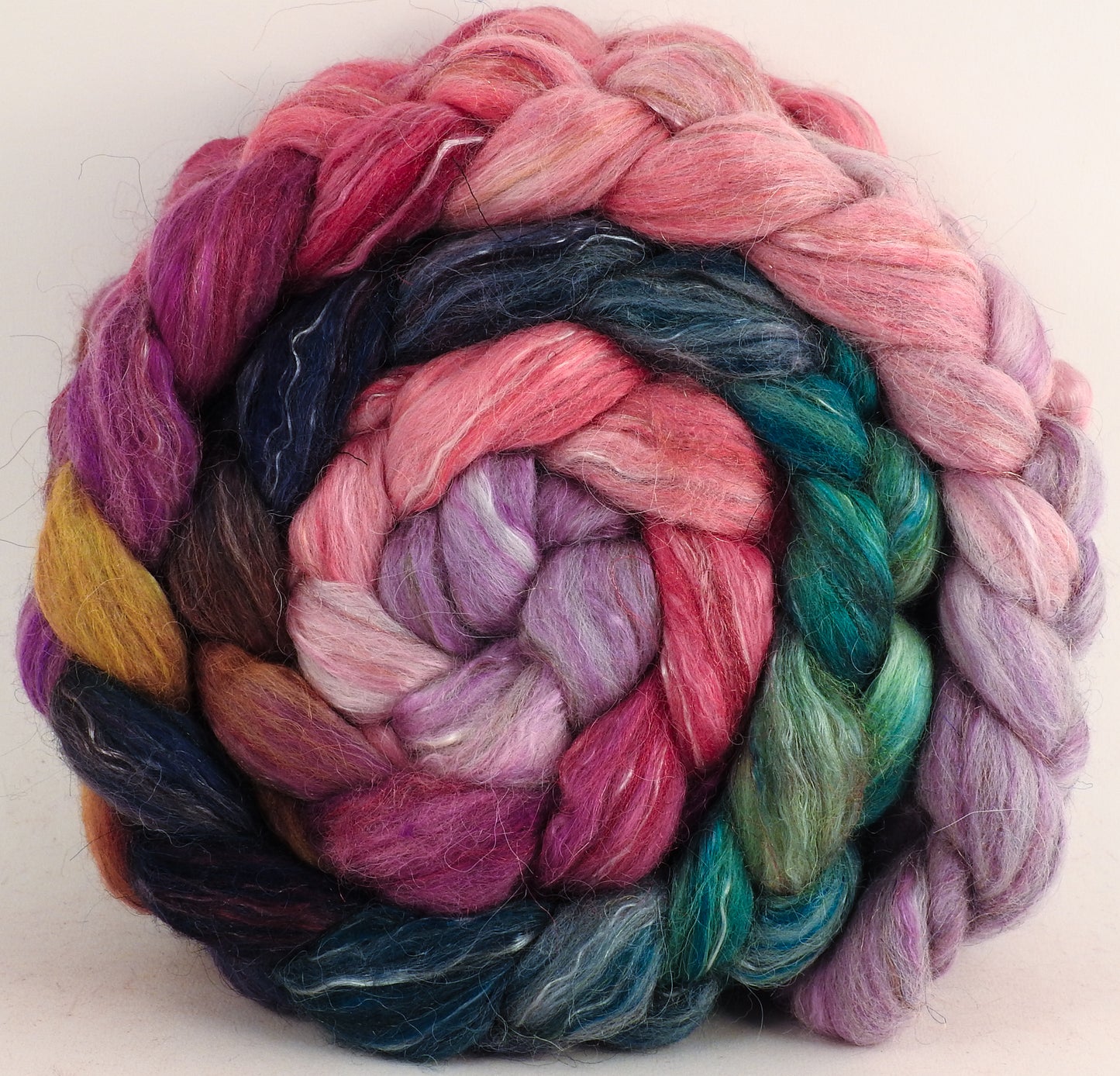 Batt in a Braid #31- Color Me Happy-(5 oz. ) Polwarth/ Mulberry Silk / Baby Alpaca / Rainbow Firestar/ Tencel( 40/25/15/10/10)