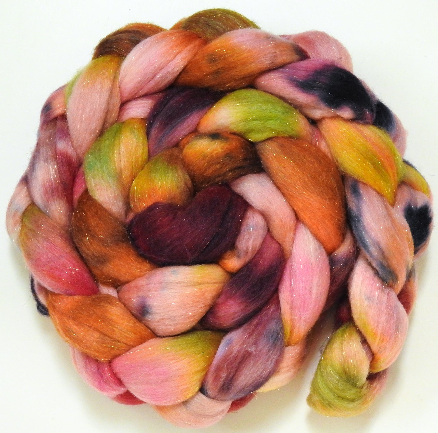 Moscato -(5.3 oz) Batt in a Braid #58-Superfine Merino/ Tussah silk/ Gold Stellina(65/25/10)