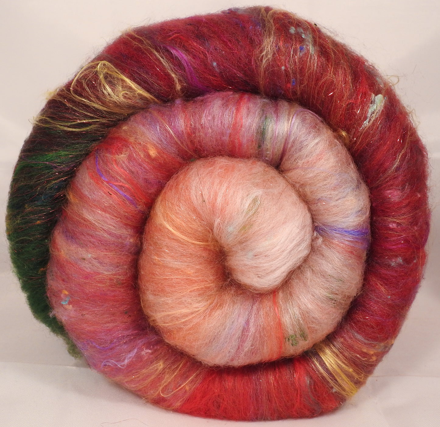 Christmas Cactus - Roly-Poly Batts- 30% Cormo fleece, merino, rambouillet, silk, bamboo, silk noil (angelina in sparkle batts) - Inglenook Fibers