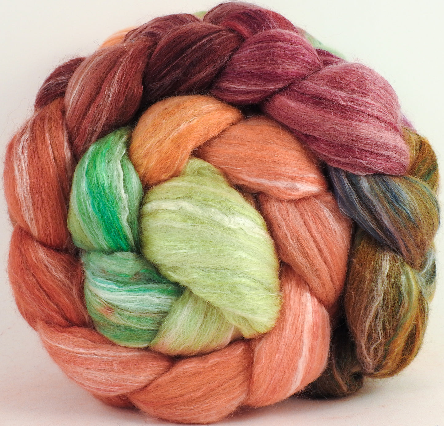 Batt in a Braid #45 - Icelandic Poppies - Corriedale/Mulberry Silk/Rose Fiber (60/20/20)