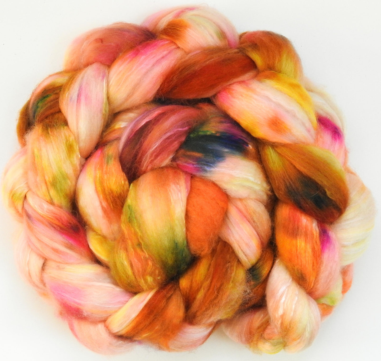 Walkin' on Sunshine (5.6 oz) -Fusion Series- Batt in a Braid #5- Merino/ Camel/ silk/ faux cashmere/ firestar (25/25/25/12/12)