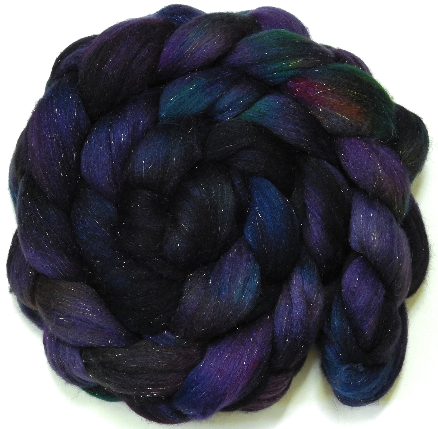 Sherlock -(5.4 oz) Batt in a Braid #58-Superfine Merino/ Tussah silk/ Gold Stellina(65/25/10)