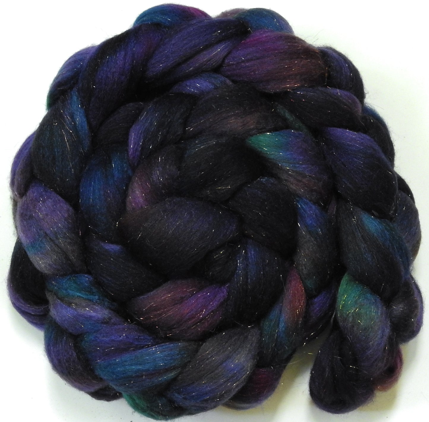 Sherlock -(5.4 oz) Batt in a Braid #58-Superfine Merino/ Tussah silk/ Gold Stellina(65/25/10)