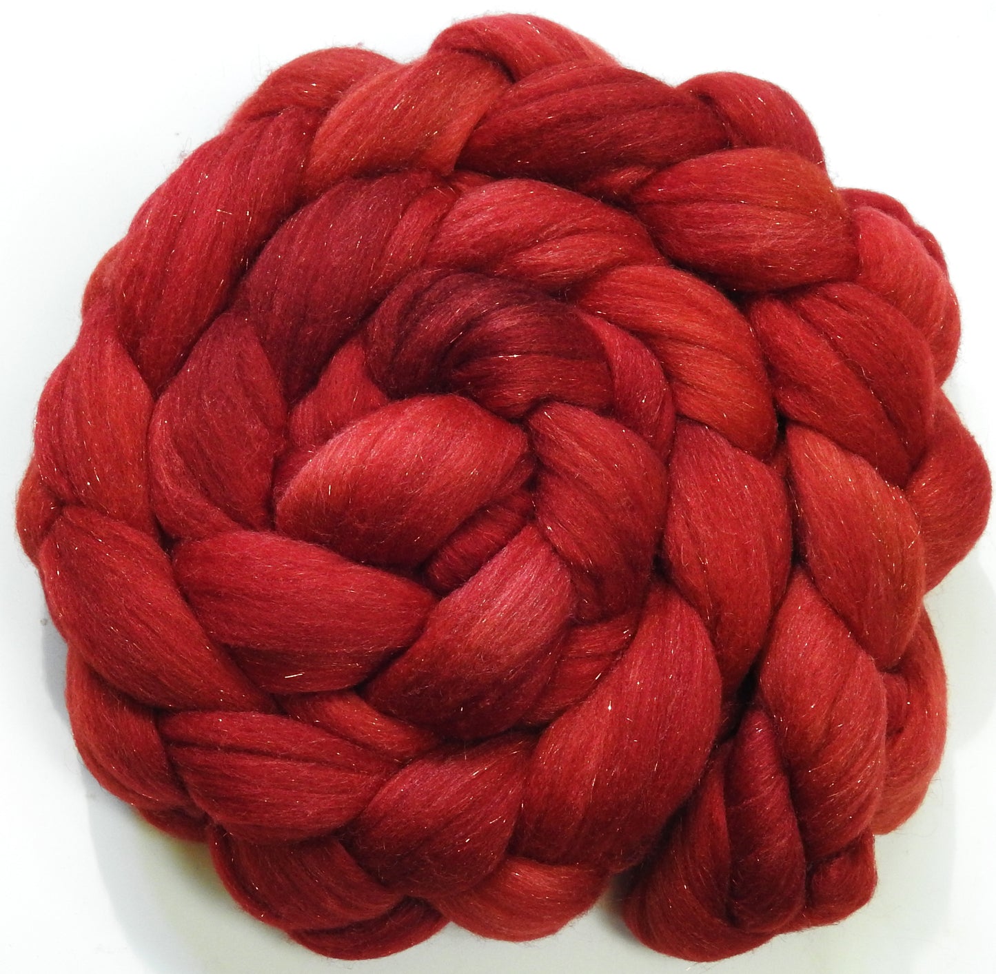 Poppy - Batt in a Braid #58-(5.3 oz)- Superfine Merino/ Tussah silk/ Gold Stellina(65/25/10)