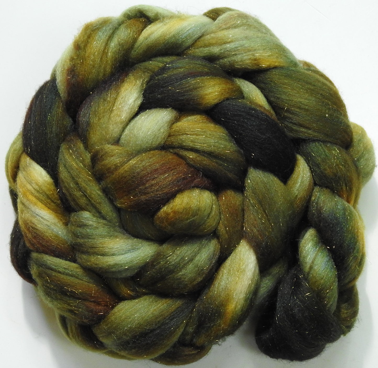 Bronze -(5.2 oz) Batt in a Braid #58-Superfine Merino/ Tussah silk/ Gold Stellina(65/25/10)