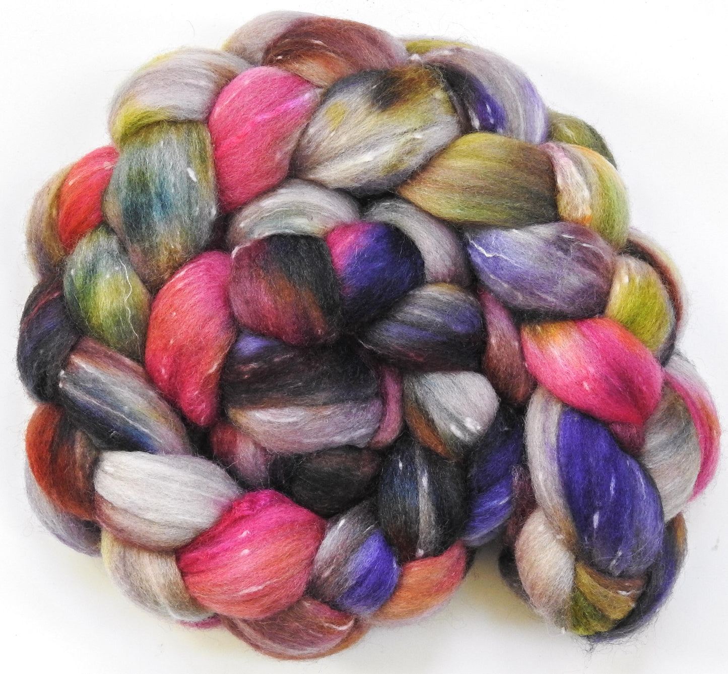 Crocus Pageant (5.4 oz) -Glazed Solid- Batt in a Braid #42 - Polwarth/ Tweed Blend / Peduncle&Tussah Silk( 50/25/25)