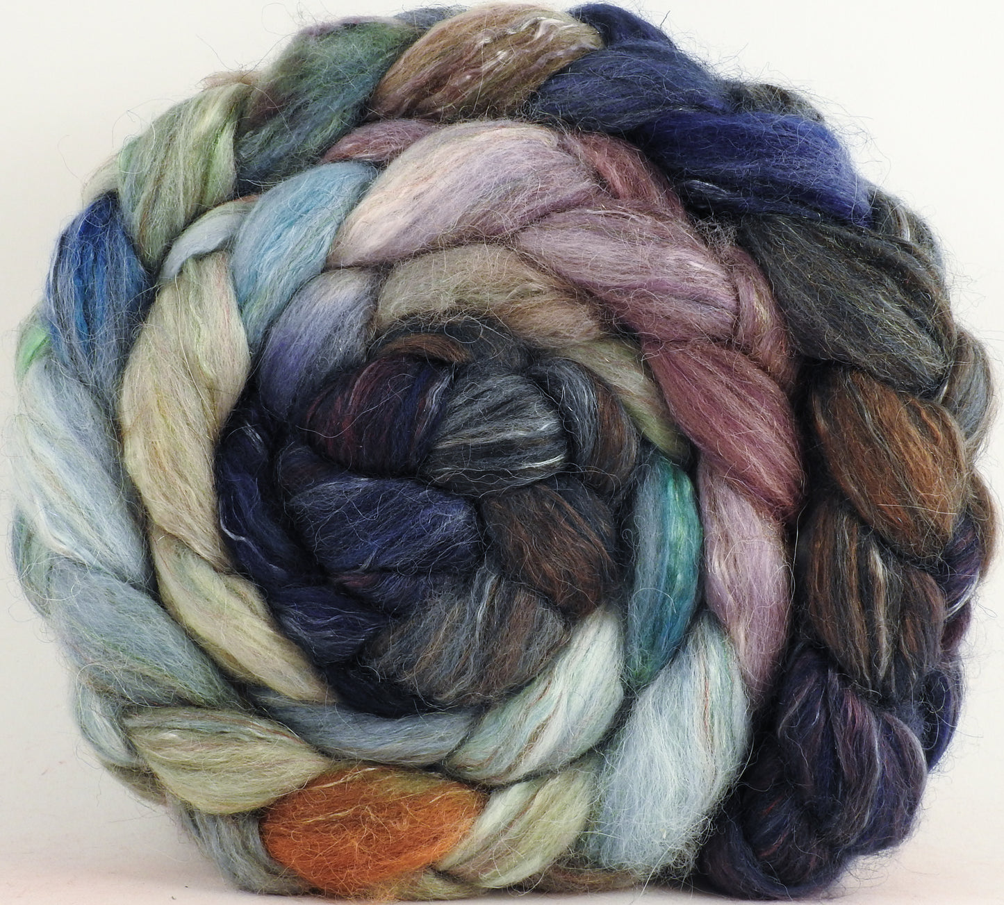 Batt in a Braid #31- Downpour -(5.4 oz. ) Polwarth/ Mulberry Silk / Baby Alpaca / Rainbow Firestar/ Tencel( 40/25/15/10/10)