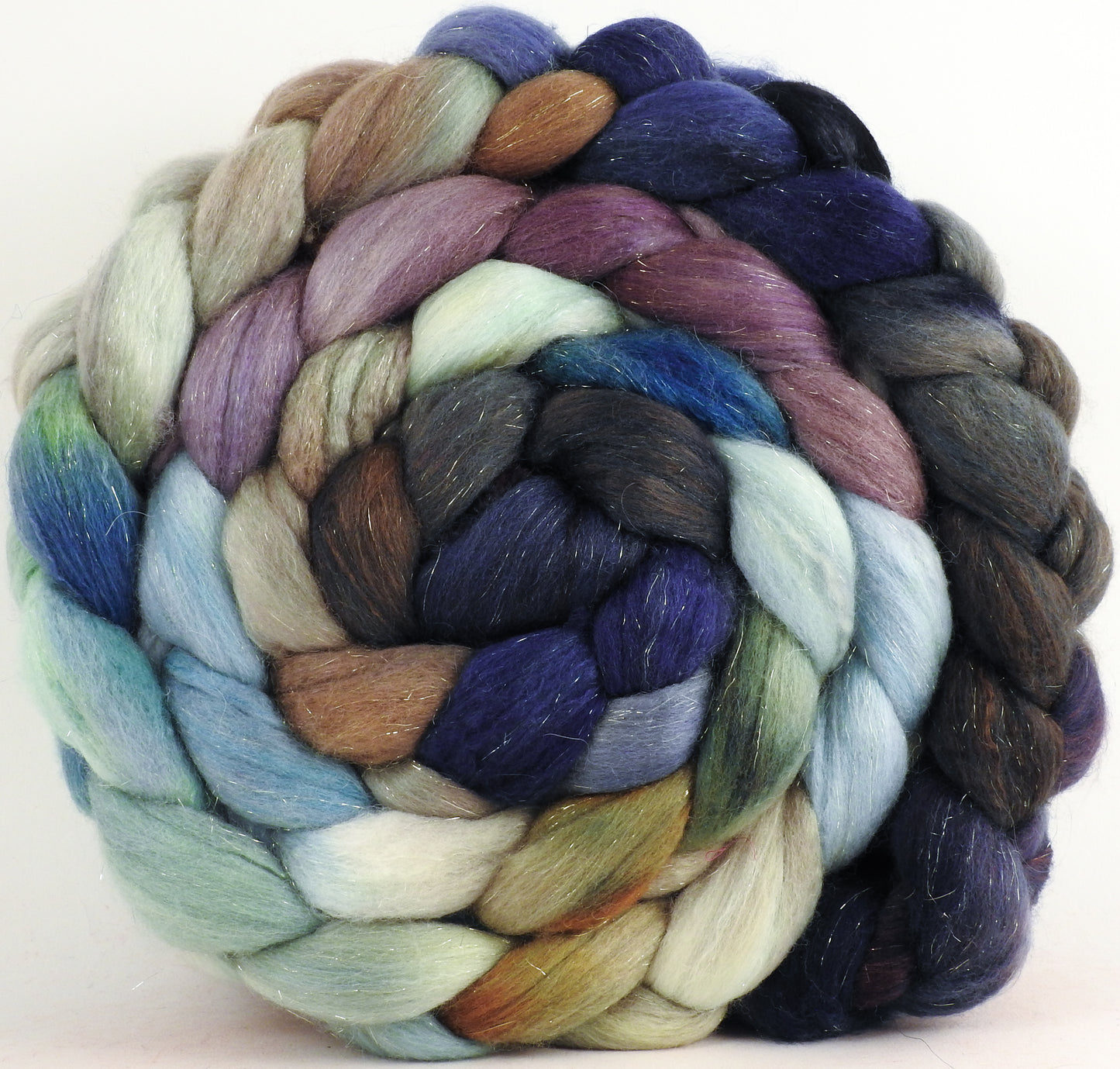 Batt in a Braid #48 -Downpour -(5.2 oz.) Superfine Merino/ Mulberry silk/ Camel/ Gold Stellina (55/25/15/5)