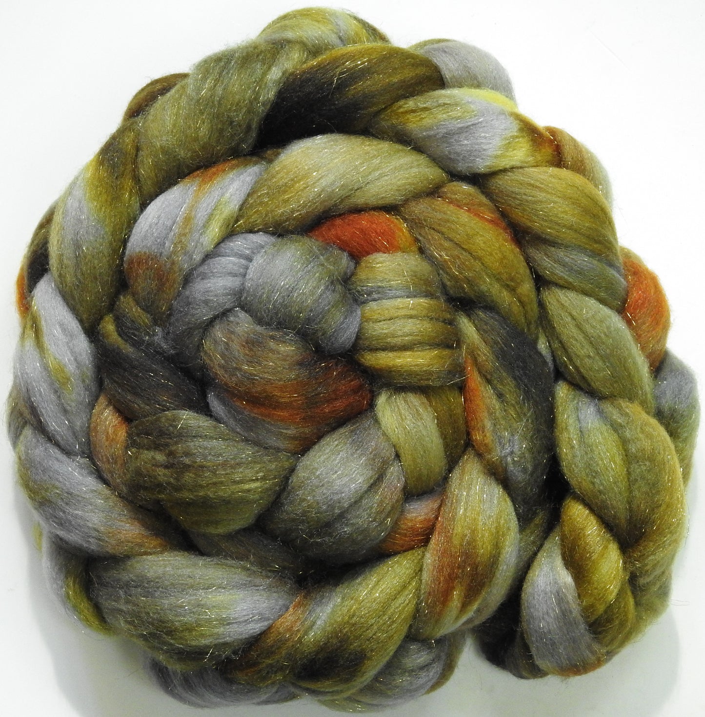 Metallurgy -(5.2 oz) Batt in a Braid #58-Superfine Merino/ Tussah silk/ Gold Stellina(65/25/10)
