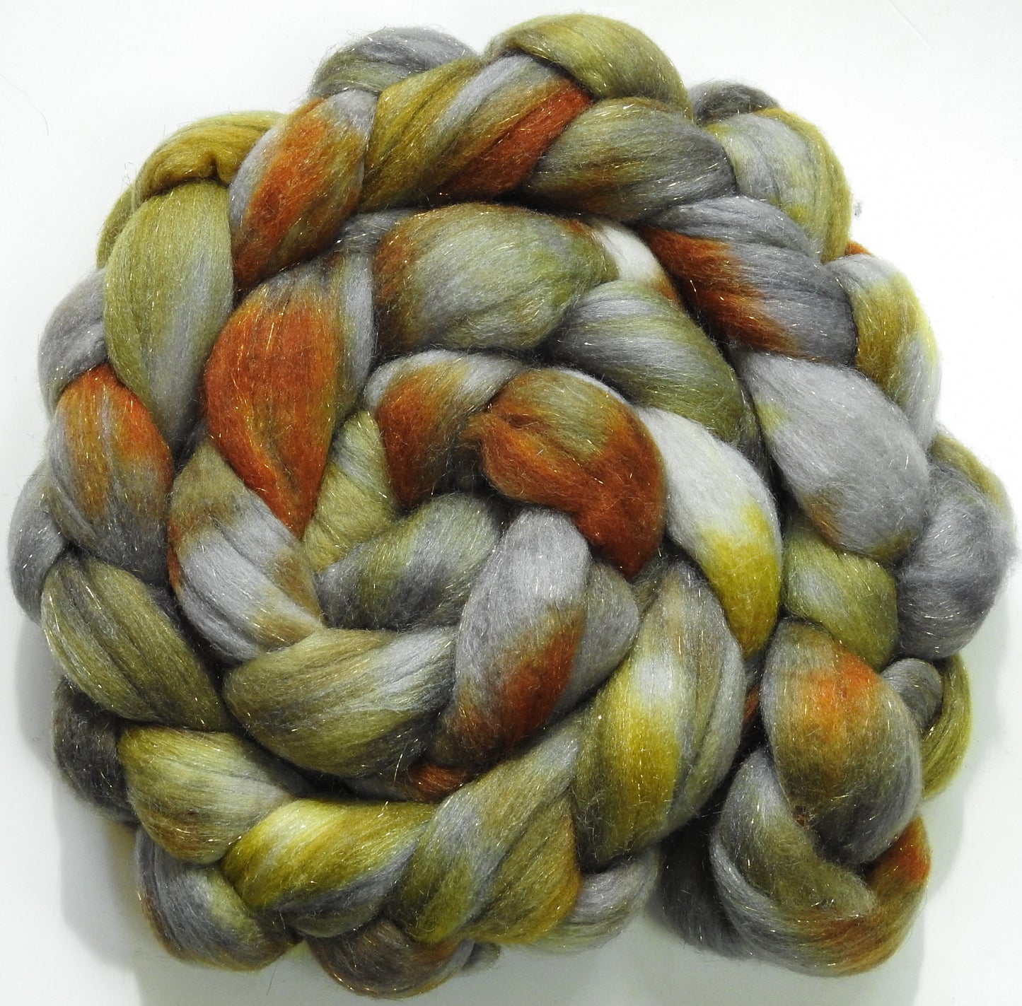 Metallurgy -(5.2 oz) Batt in a Braid #58-Superfine Merino/ Tussah silk/ Gold Stellina(65/25/10)