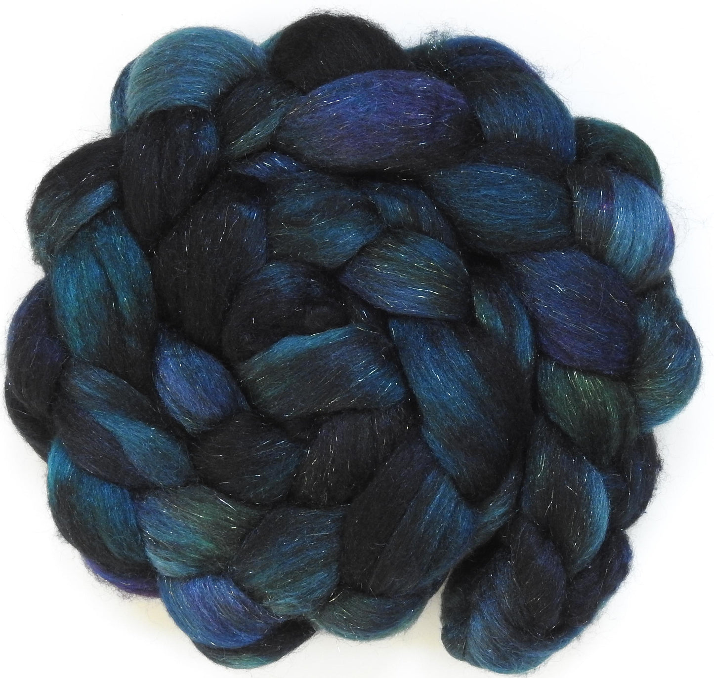 Bat Cave -Fusion Series- Batt in a Braid #53- YAK/ Tussah silk/ Superfine Merino/Gold Stellina(30/30/30/10)