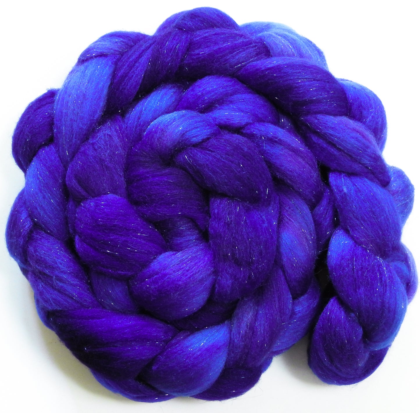 Bilberry -(5.2 oz) Batt in a Braid #58-Superfine Merino/ Tussah silk/ Gold Stellina(65/25/10)