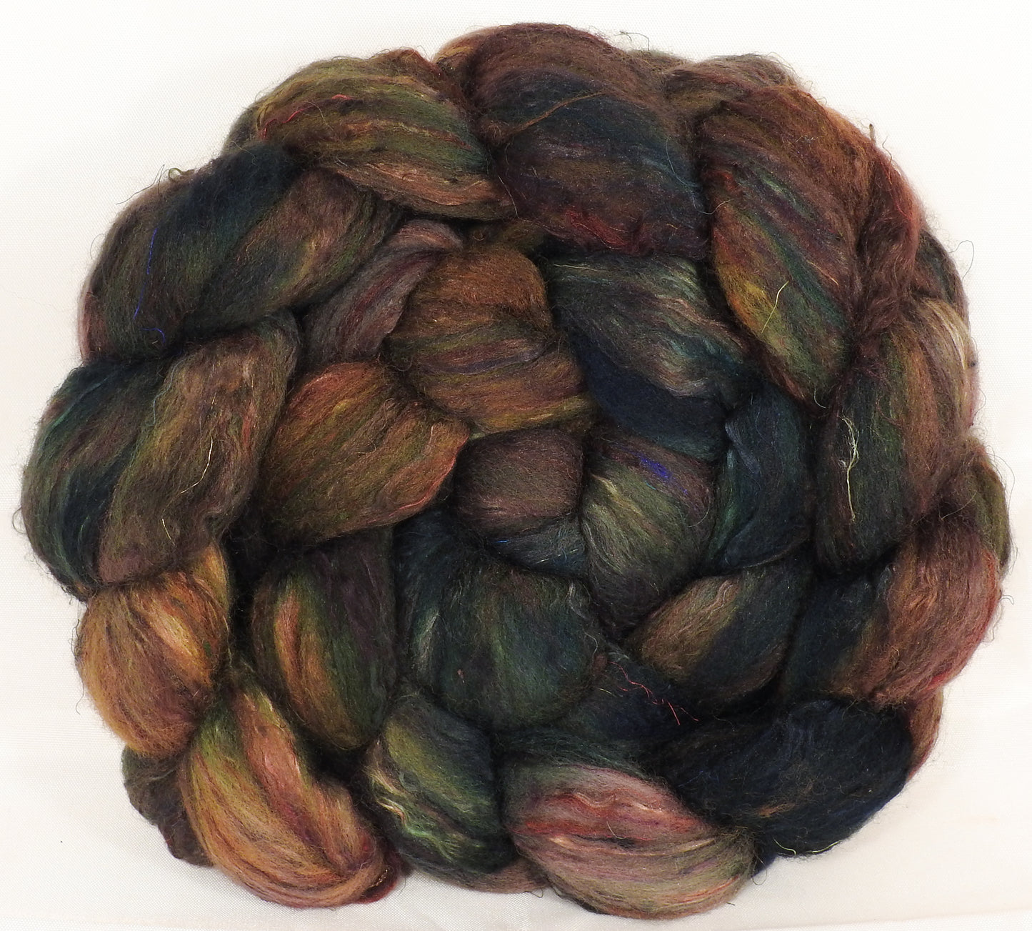 Batt in a Braid #39-SARI- 12 -(5.3 oz.)Falkland Merino/ Mulberry Silk / Sari Silk (50/25/25) - Inglenook Fibers