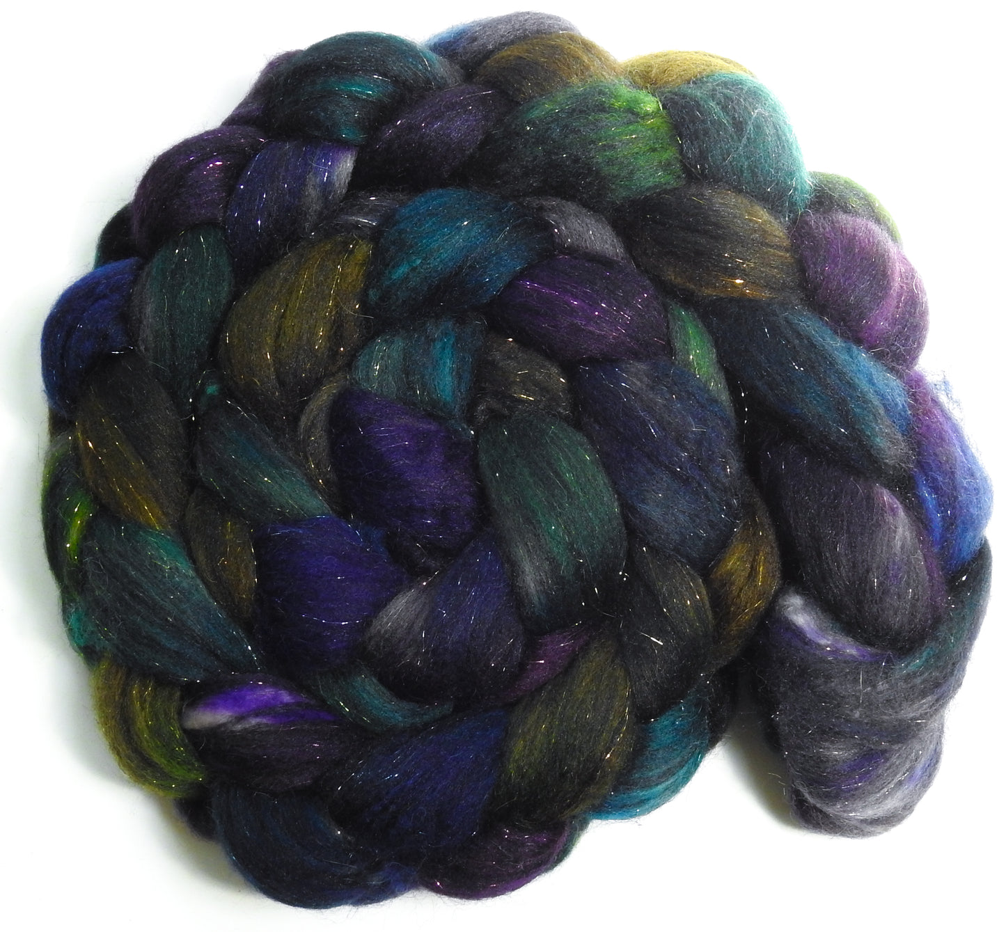 Dragonfly - Batt in a Braid #59- Merino/ Baby Camel/ black Tussah Silk/ Gold Stellina(40/25/25/10)