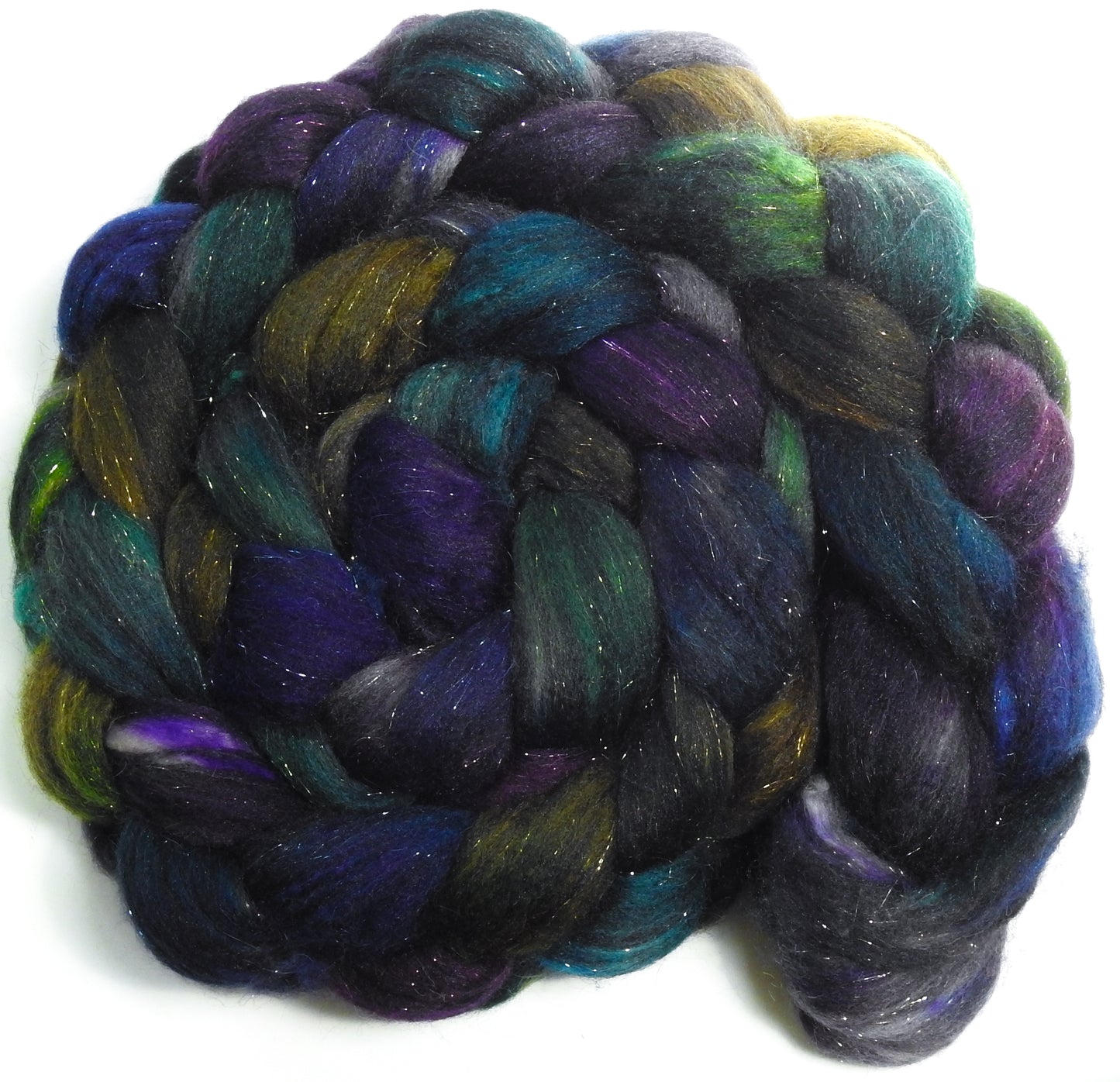 Dragonfly - Batt in a Braid #59- Merino/ Baby Camel/ black Tussah Silk/ Gold Stellina(40/25/25/10)