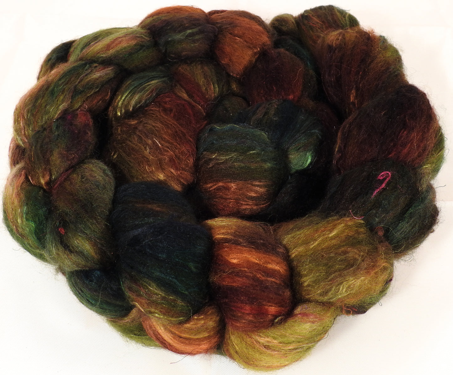Batt in a Braid #39-SARI- 10 -(4.8 oz.)Falkland Merino/ Mulberry Silk / Sari Silk (50/25/25) - Inglenook Fibers
