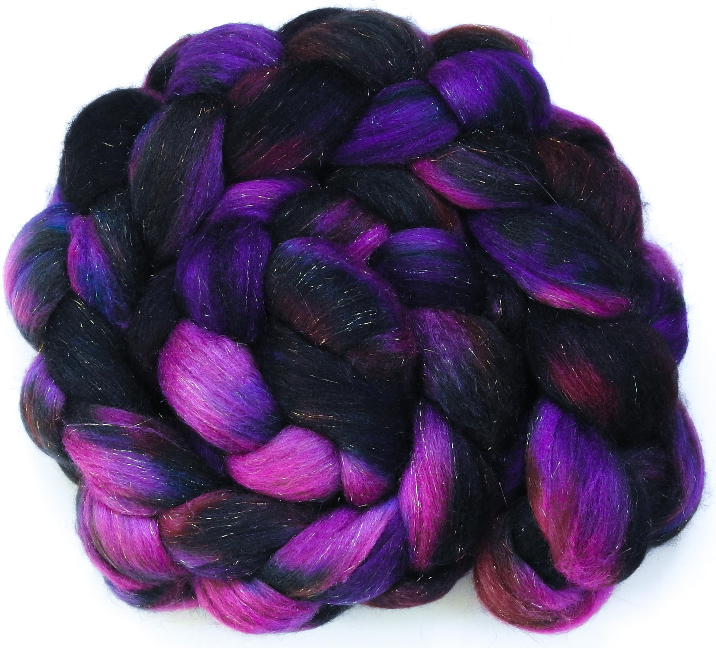 Pizazz -Fusion Series- Batt in a Braid #53- YAK/ Tussah silk/ Superfine Merino/Gold Stellina(30/30/30/10)