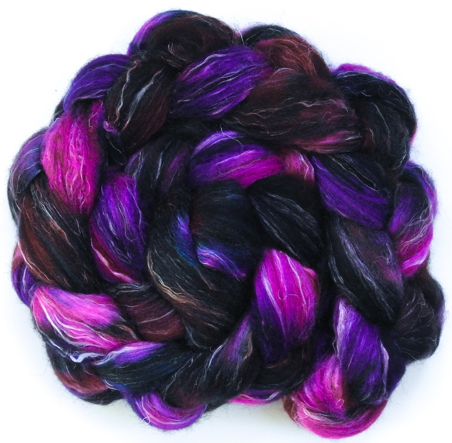 Pizazz (5.7 oz)-Fusion Series - Batt in a Braid #32 - Manx Loaghtan/ Wht Bfl / Tussah Silk/ Flax( 30/30/30/10)