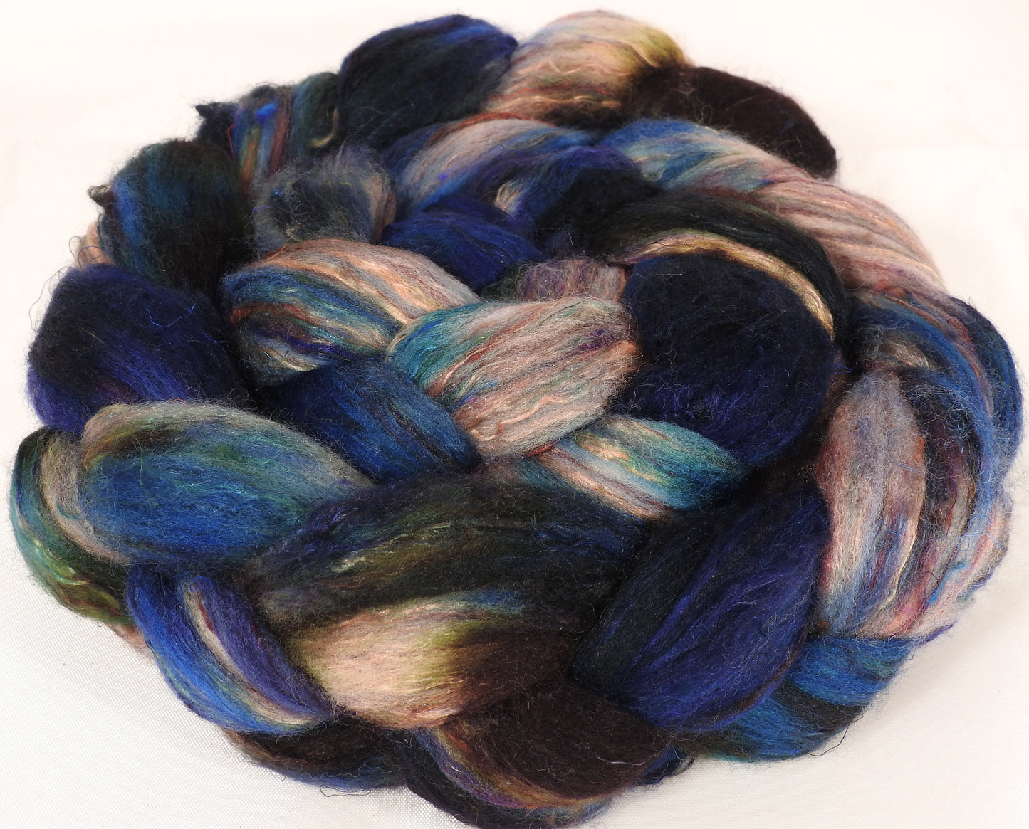 Batt in a Braid #39-SARI- 16 -(5.5 oz.)Falkland Merino/ Mulberry Silk / Sari Silk (50/25/25) - Inglenook Fibers