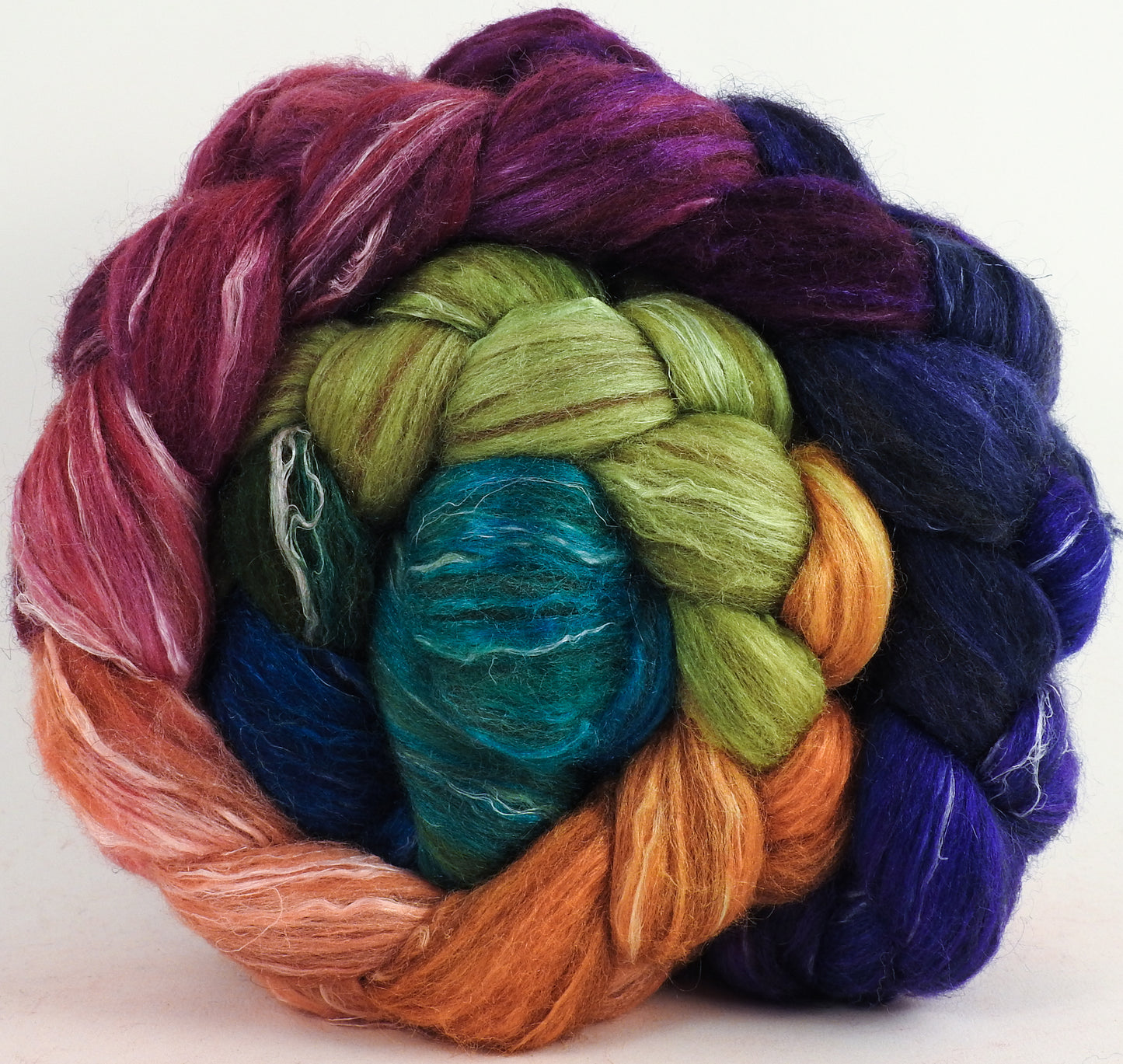 Batt in a Braid #32 -Yarn Bombing -(5.8 oz) Manx Loaghtan/ Wht Bfl / Tussah Silk/ Flax( 30/30/30/10)