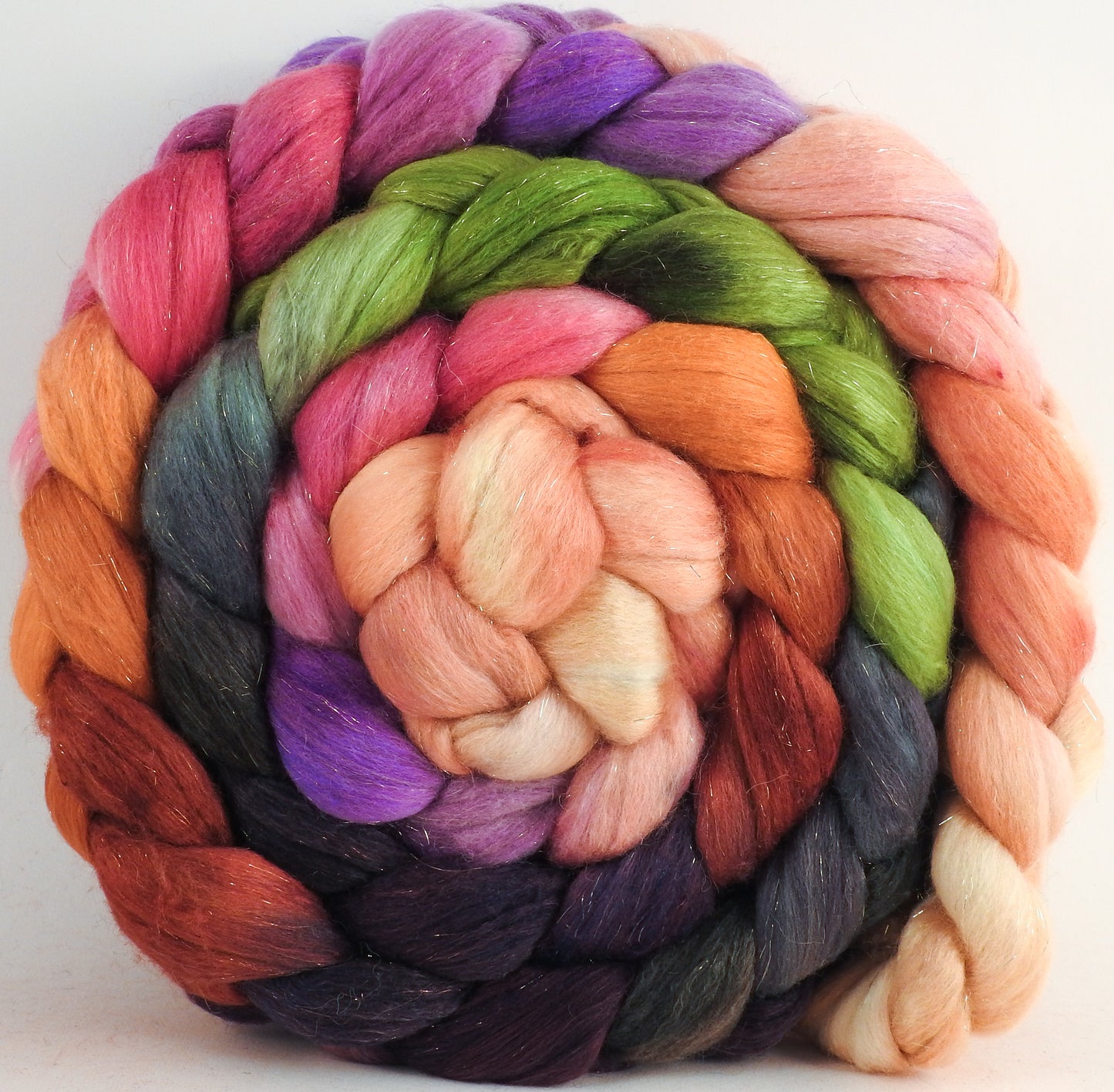 Batt in a Braid #48 -Dwarf Kingfisher B -(5.3 oz.) Superfine Merino/ Mulberry silk/ Camel/ Gold Stellina (55/25/15/5)
