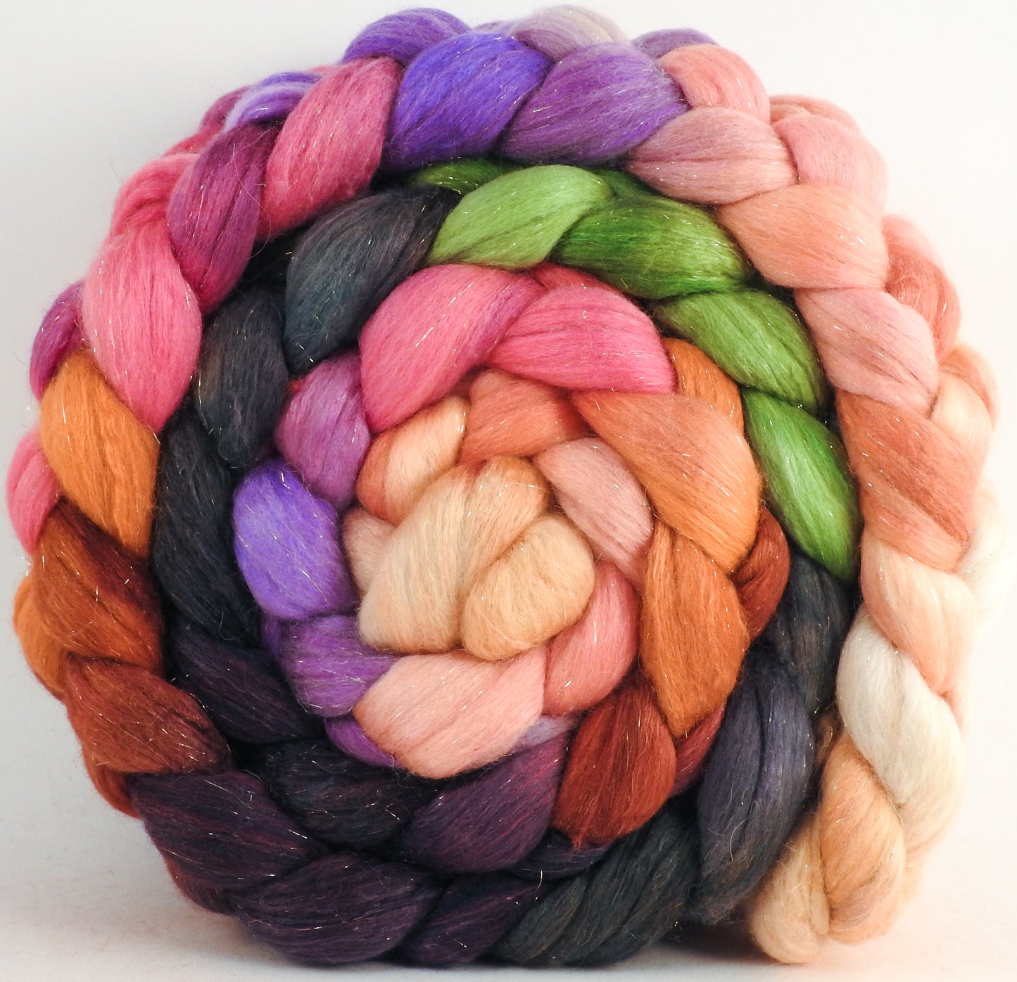 Batt in a Braid #48 -Dwarf Kingfisher B -(5.3 oz.) Superfine Merino/ Mulberry silk/ Camel/ Gold Stellina (55/25/15/5)