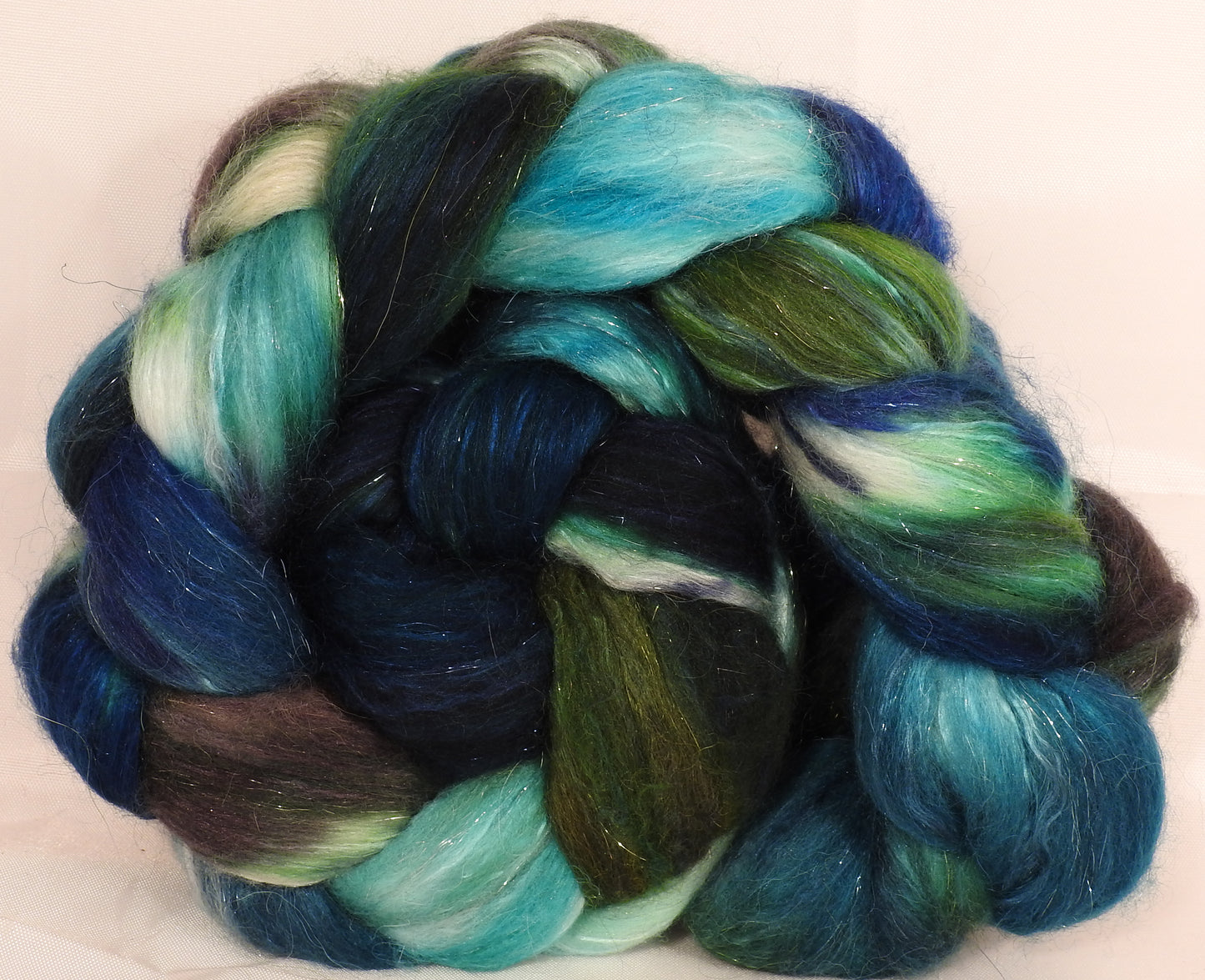 Batt in a Braid #41- Kraaken -Llama / Merino ( 18 mic.)/ Mulberry silk/ Stellina (40/30/25/5) - Inglenook Fibers