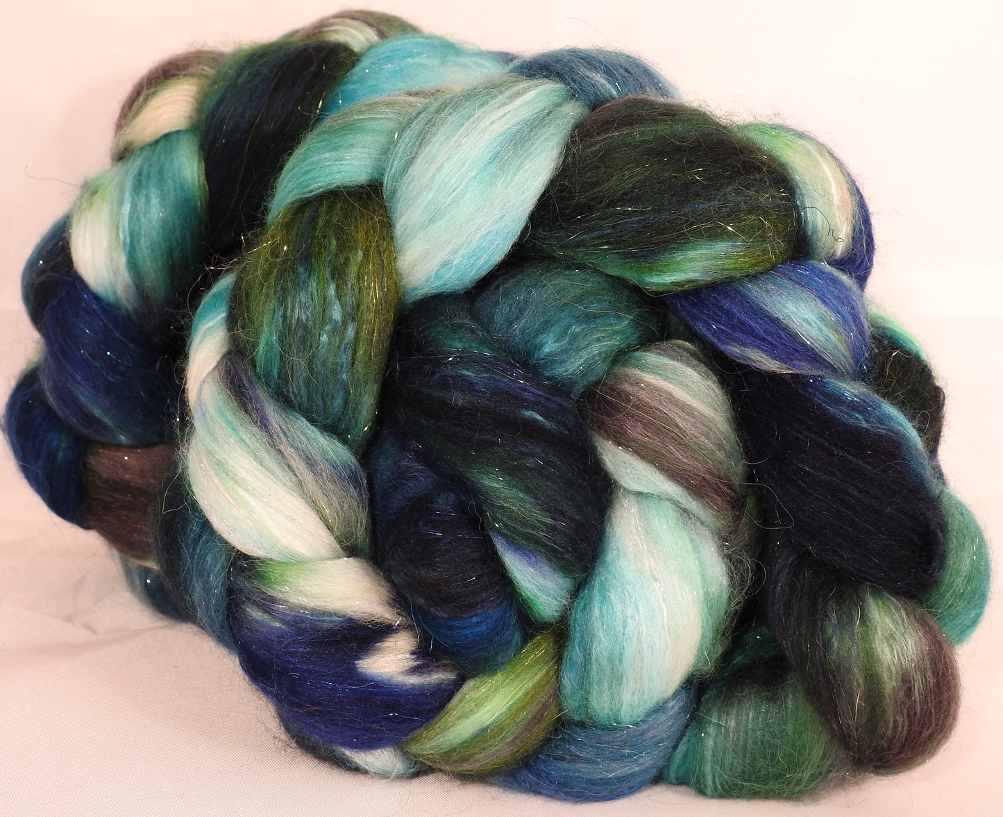 Batt in a Braid #41- Kraaken -Llama / Merino ( 18 mic.)/ Mulberry silk/ Stellina (40/30/25/5) - Inglenook Fibers