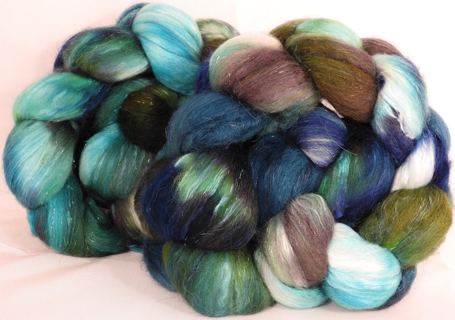 Batt in a Braid #41- Kraaken -Llama / Merino ( 18 mic.)/ Mulberry silk/ Stellina (40/30/25/5) - Inglenook Fibers