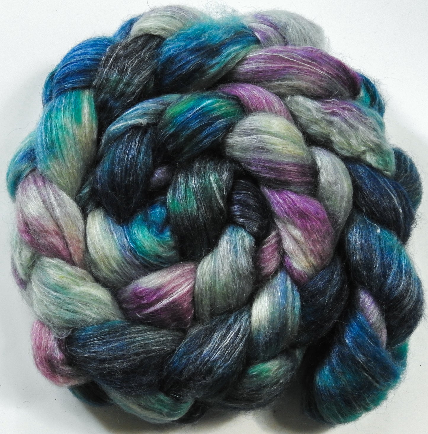 Brain Freeze (5.7 oz) Batt in a Braid #57- Camel/Baby Alpaca/Mint fiber (50/25/25)