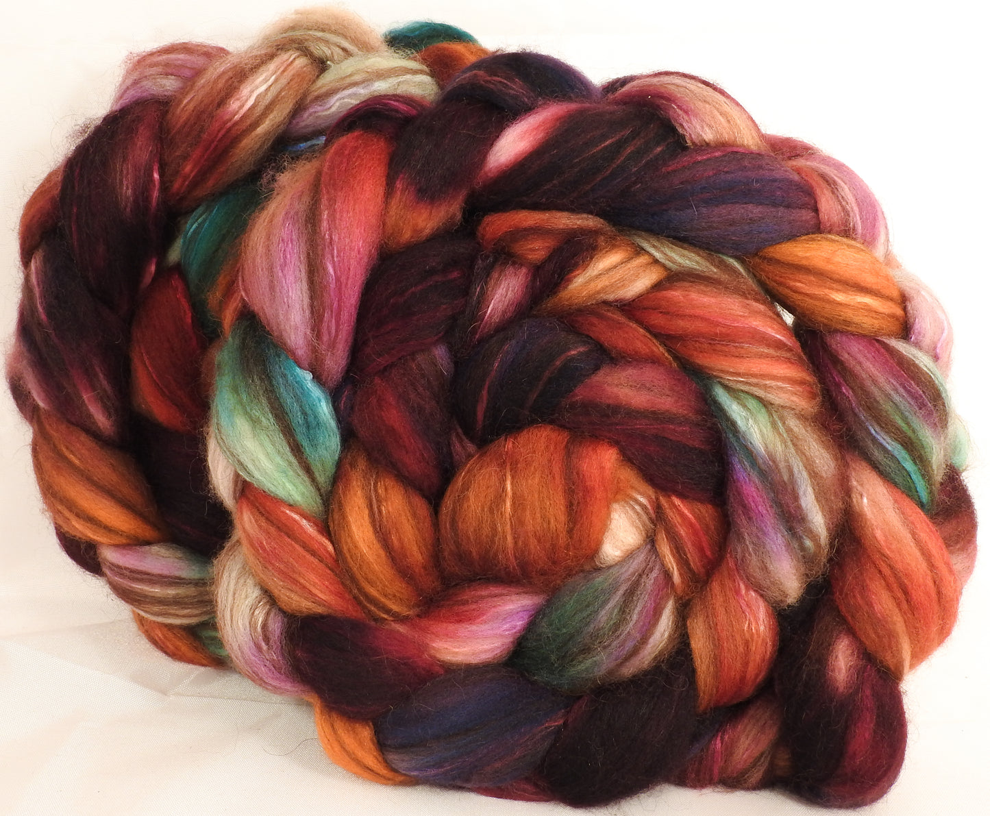 Hand dyed top for spinning -Pomander- ( 5.3 oz) 18.5 mic merino/ camel/ brown alpaca/ mulberry silk/ (40/20/20/20) - Inglenook Fibers