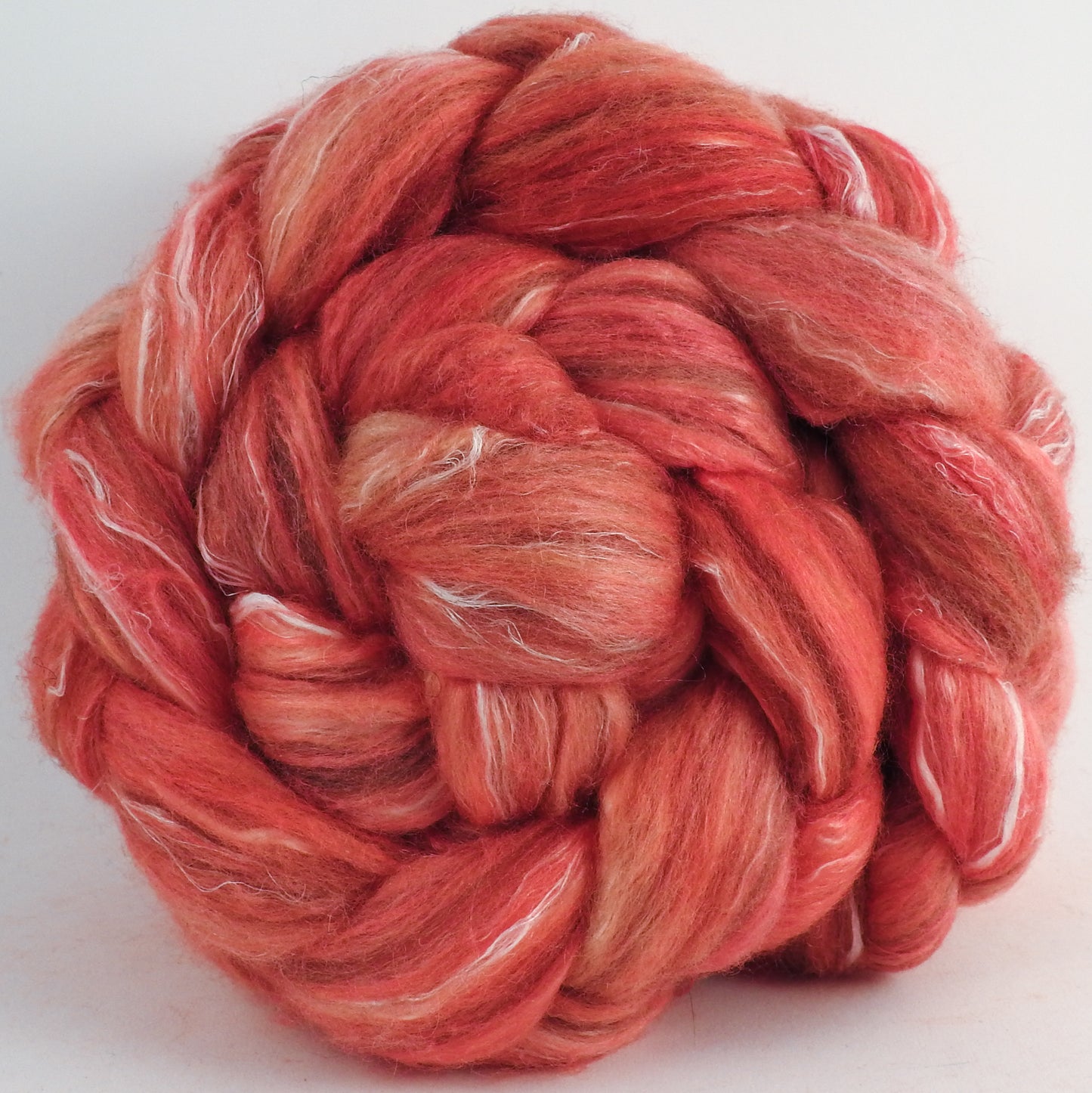 Batt in a Braid #32 -Flamingo -(5.8 oz) Manx Loaghtan/ Wht Bfl / Tussah Silk/ Flax( 30/30/30/10)